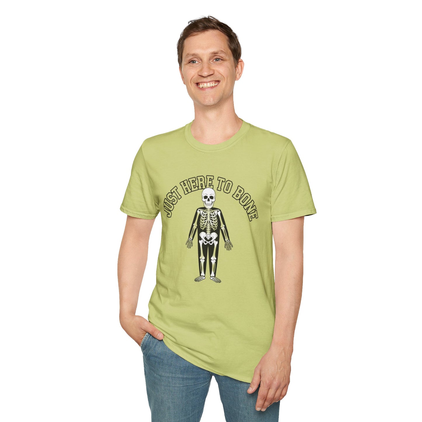 Just Here to Bone T-Shirt | Unisex Skeleton Tee, Halloween Shirt, Funny Graphic Tee, Casual Wear, Gift for Friends