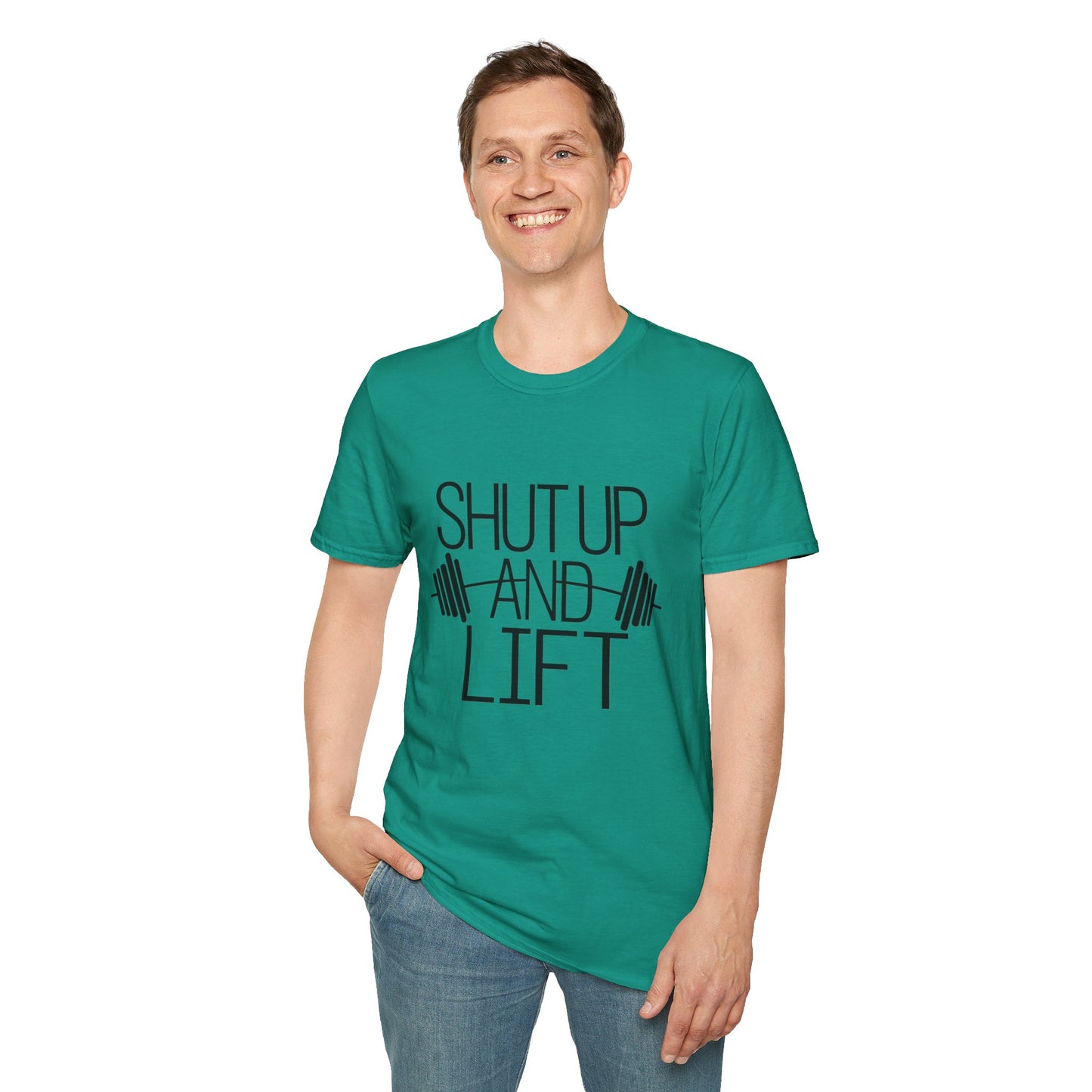 Fitness Motivation T-Shirt - "Shut Up and Lift" - Unisex Softstyle Tee for Gym Enthusiasts