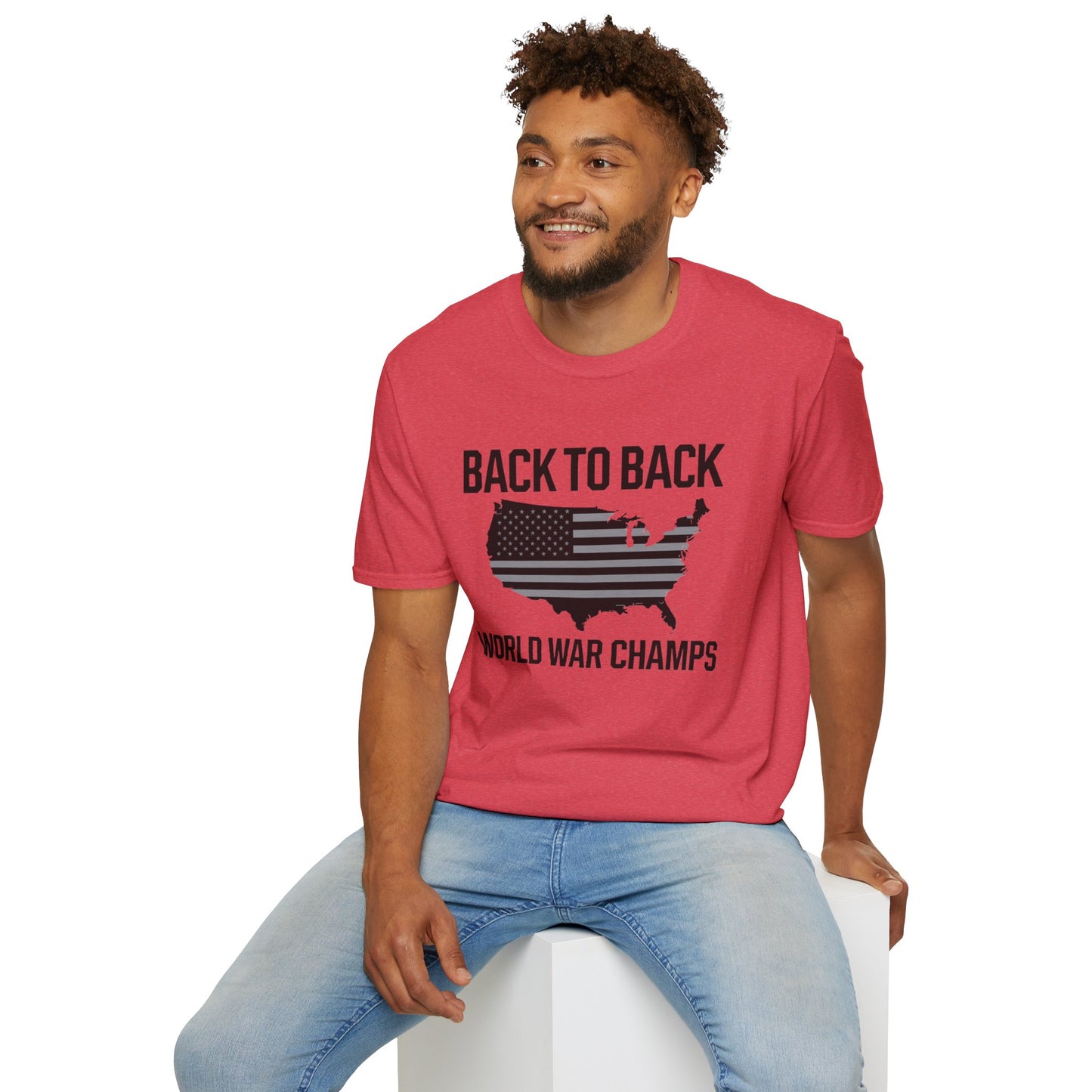 Patriotic Unisex Softstyle T-Shirt – ‘Back to Back World War Champs’