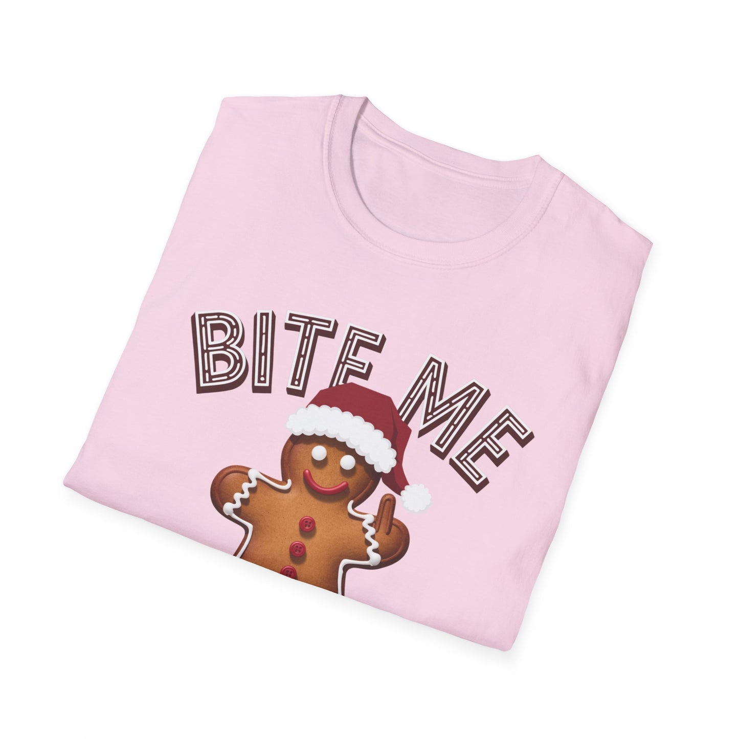 Funny Holiday T-Shirt, Christmas Tee, Gingerbread Design, Bite Me Graphic, Cute Gift for Friends, Family Christmas Party