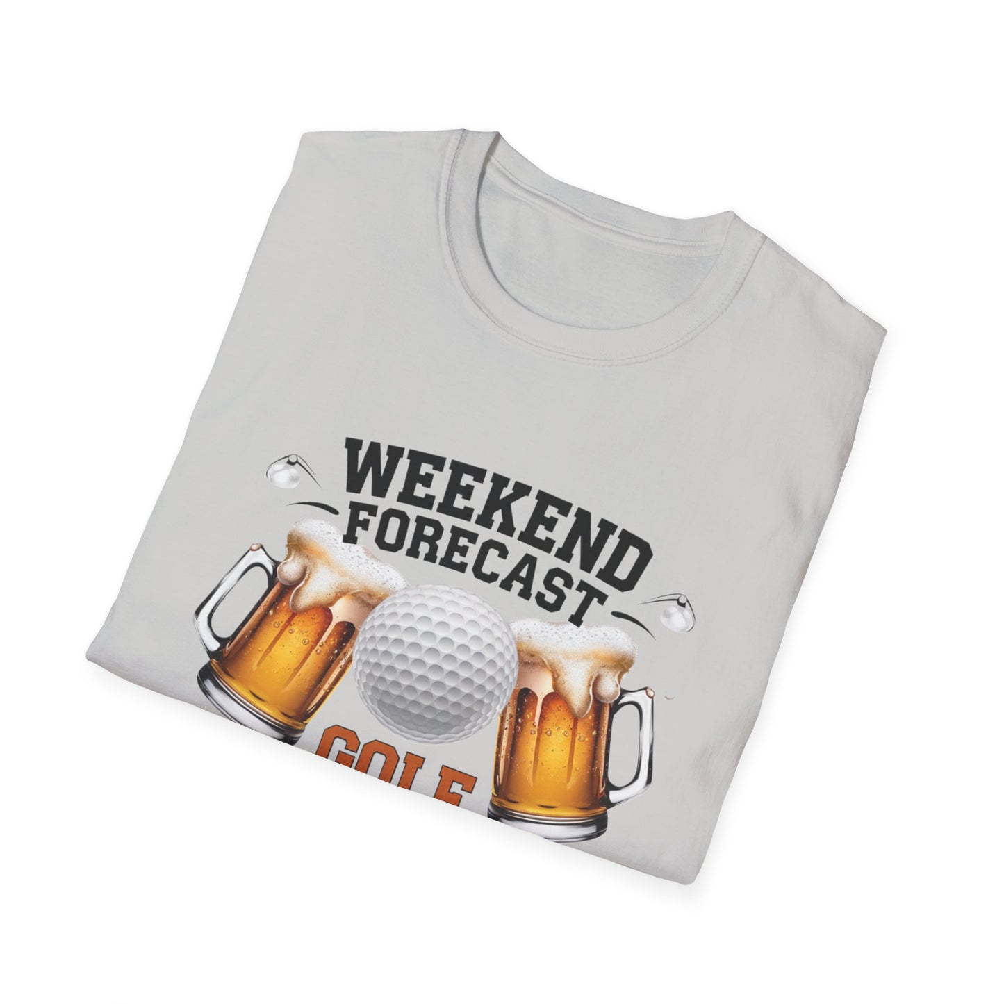 Weekend Forecast Golf Drinking T-Shirt | Unisex Softstyle Tee for Golf Lovers