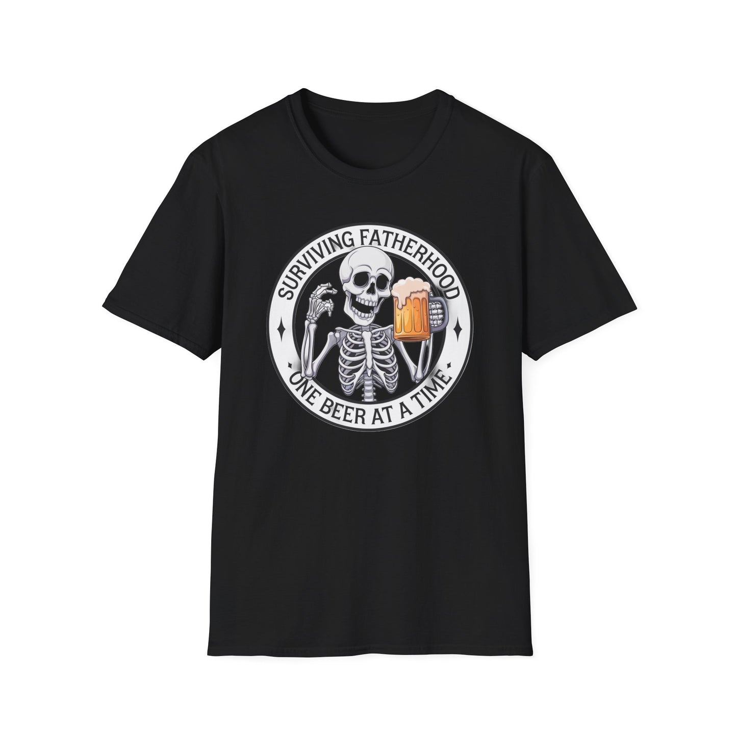 Surviving Fatherhood T-Shirt - Funny Gift for Dads, Halloween, Father's Day, Birthday, Skeleton Design