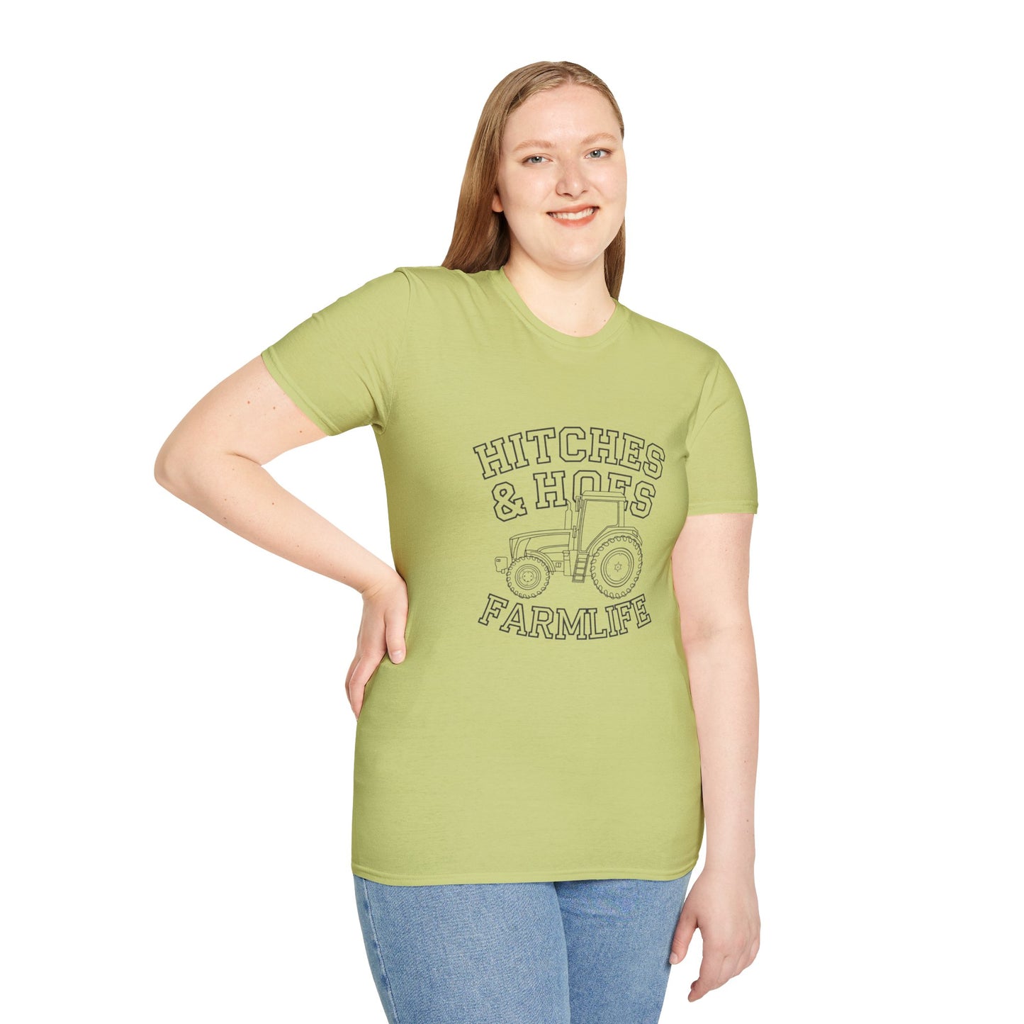 Hitches & Hoes Farm Life T-Shirt - Unisex Softstyle Tee for Farmers