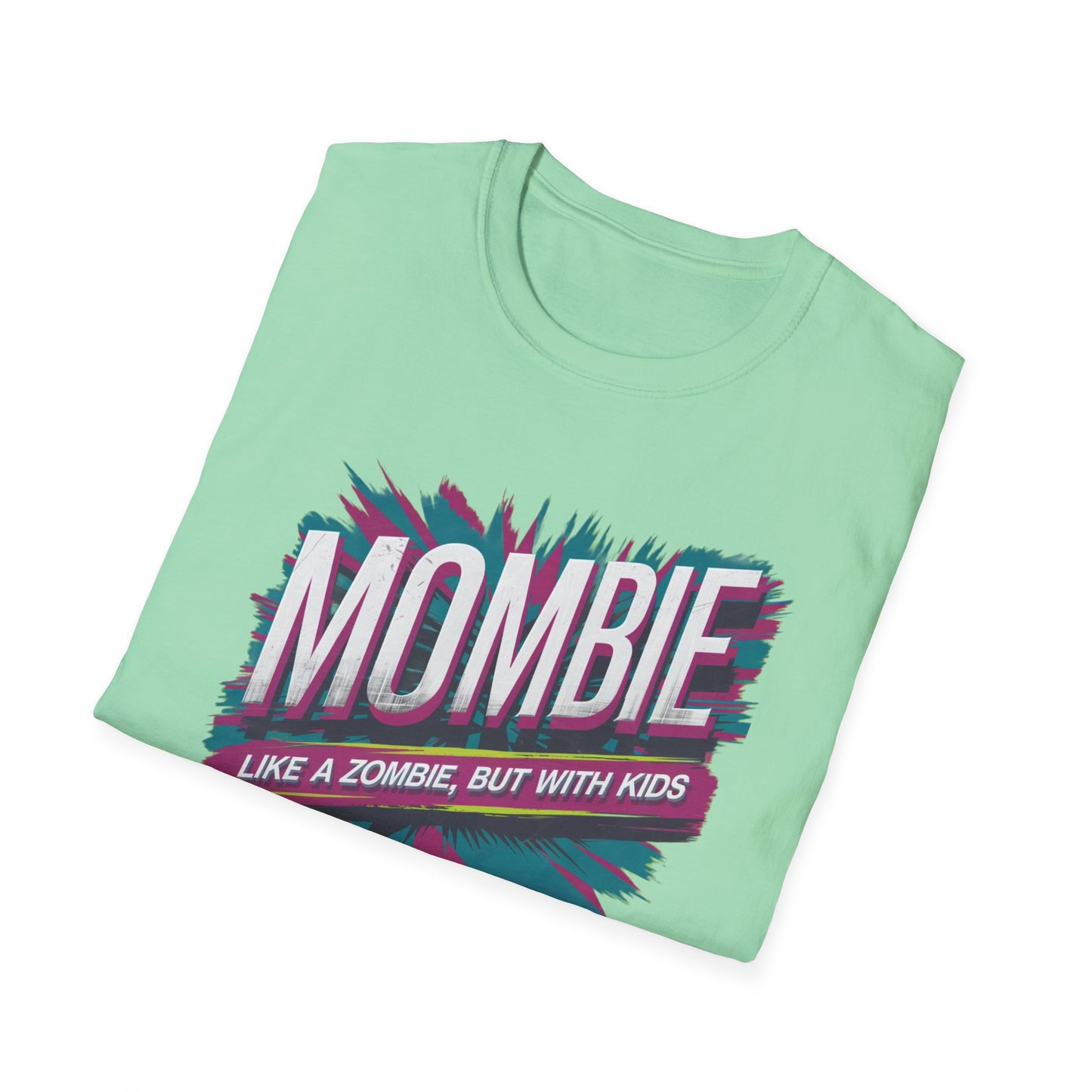 Mombie T-Shirt - Funny Parenting Gift, Unisex Softstyle Tee, Perfect for Moms, Halloween, Gift for New Moms, Casual Wear