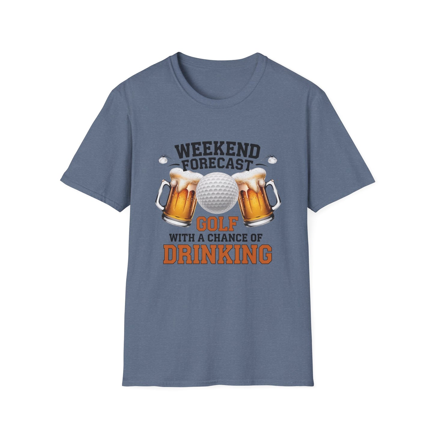 Weekend Forecast Golf Drinking T-Shirt | Unisex Softstyle Tee for Golf Lovers