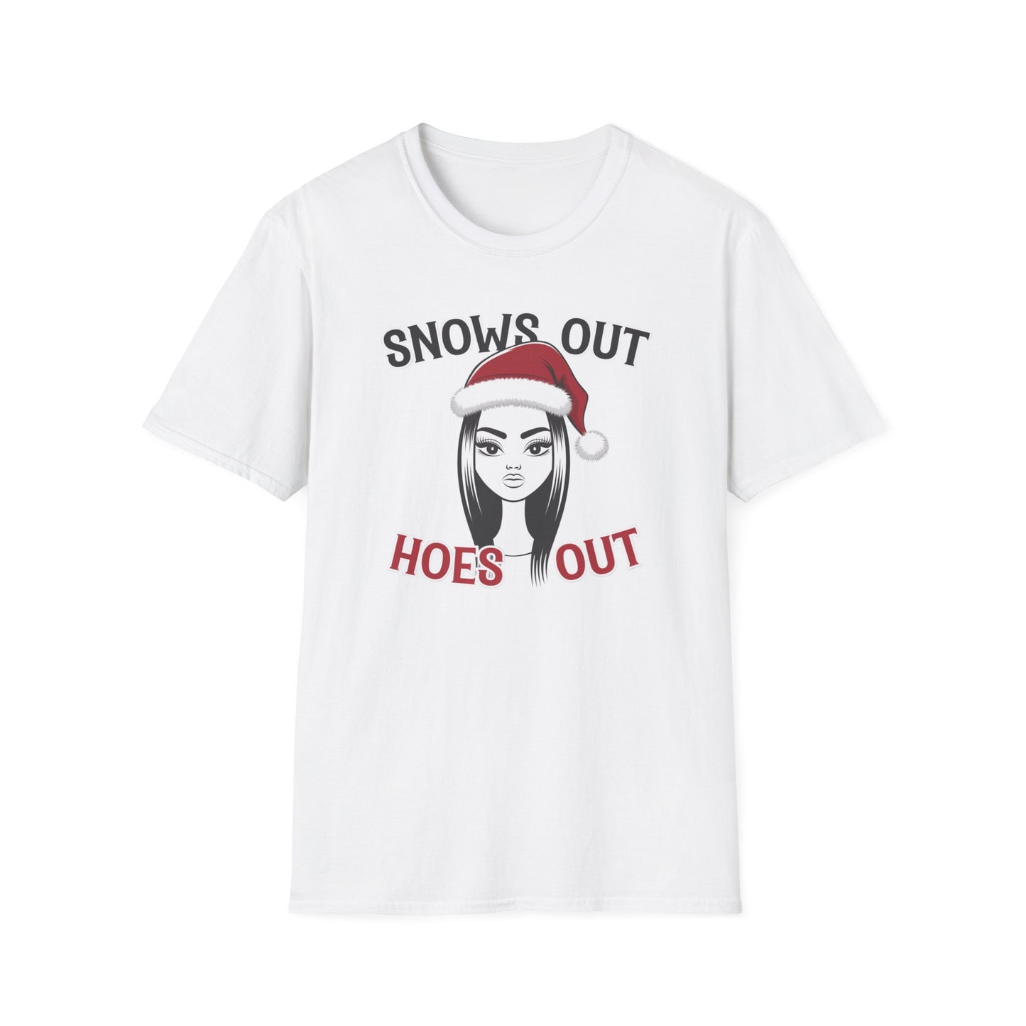 Unisex Holiday T-Shirt - "Snows Out, Hoes Out" - Funny Christmas Top, Winter Party Apparel, Gift for Friends, Casual Wear