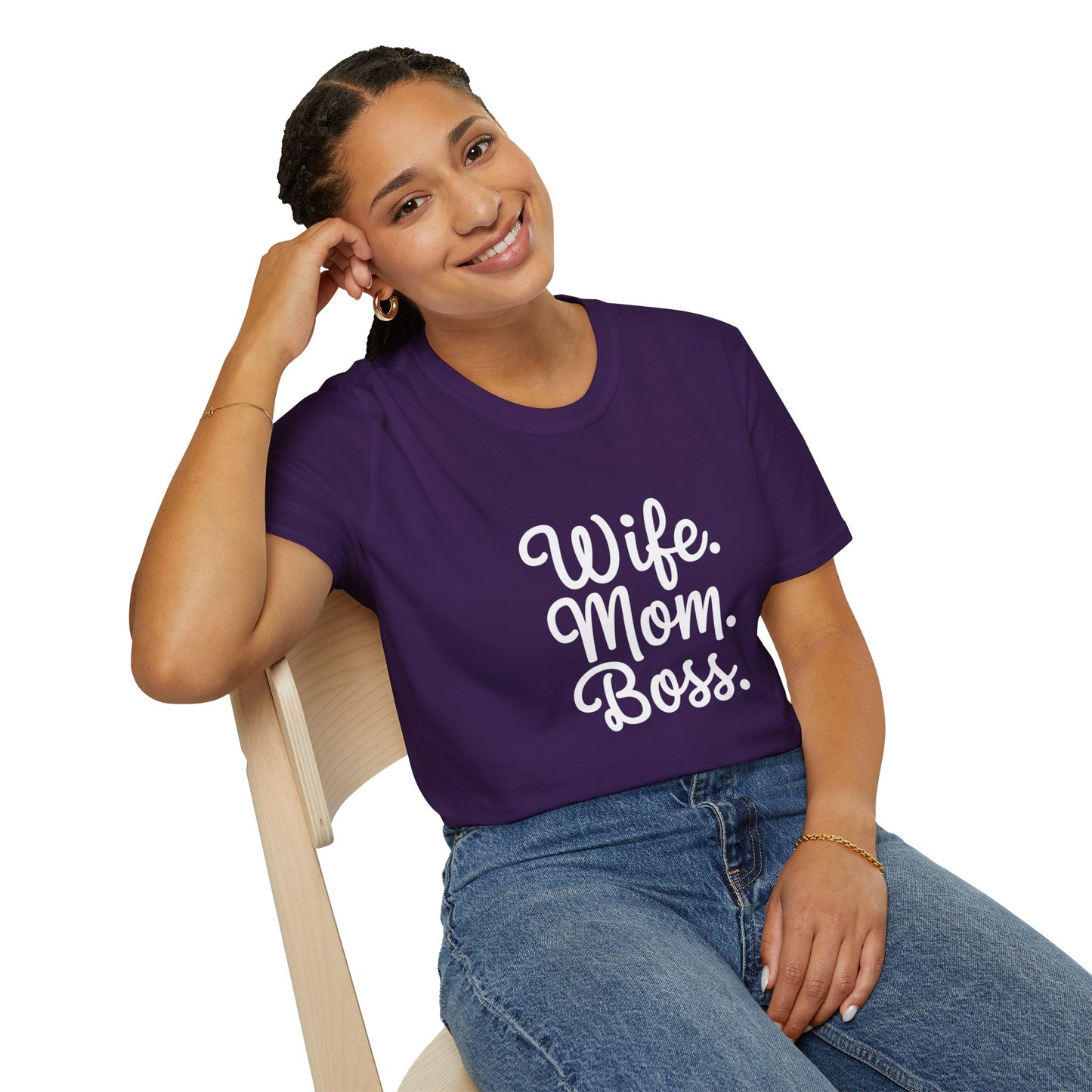 Wife Mom Boss T-Shirt | Unisex Softstyle Tee for Empowered Moms | Gift for Mother's Day, Birthday, Casual Wear, Everyday Life