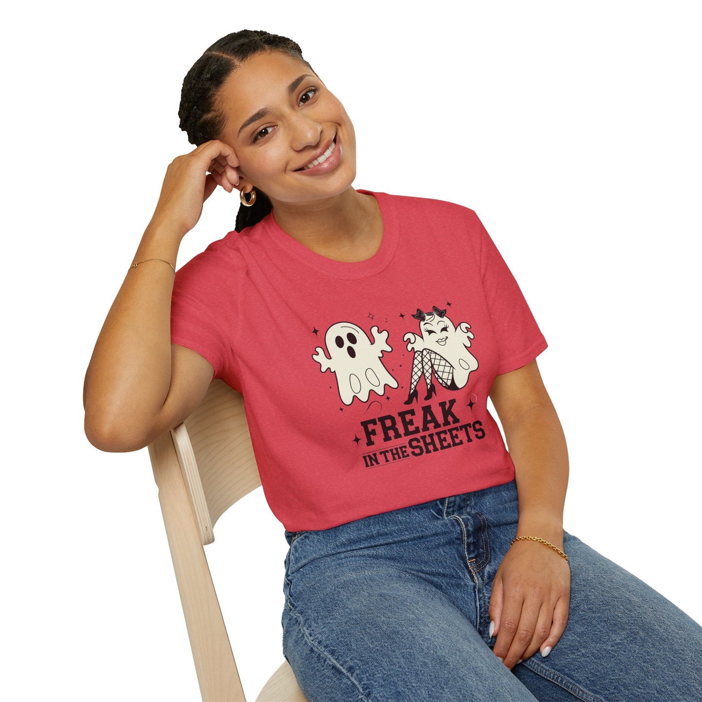 Freak in the Sheets Unisex T-Shirt, Funny Halloween Tee, Ghost & Witch Graphic Shirt, Spooky Season Apparel, Gift for Her