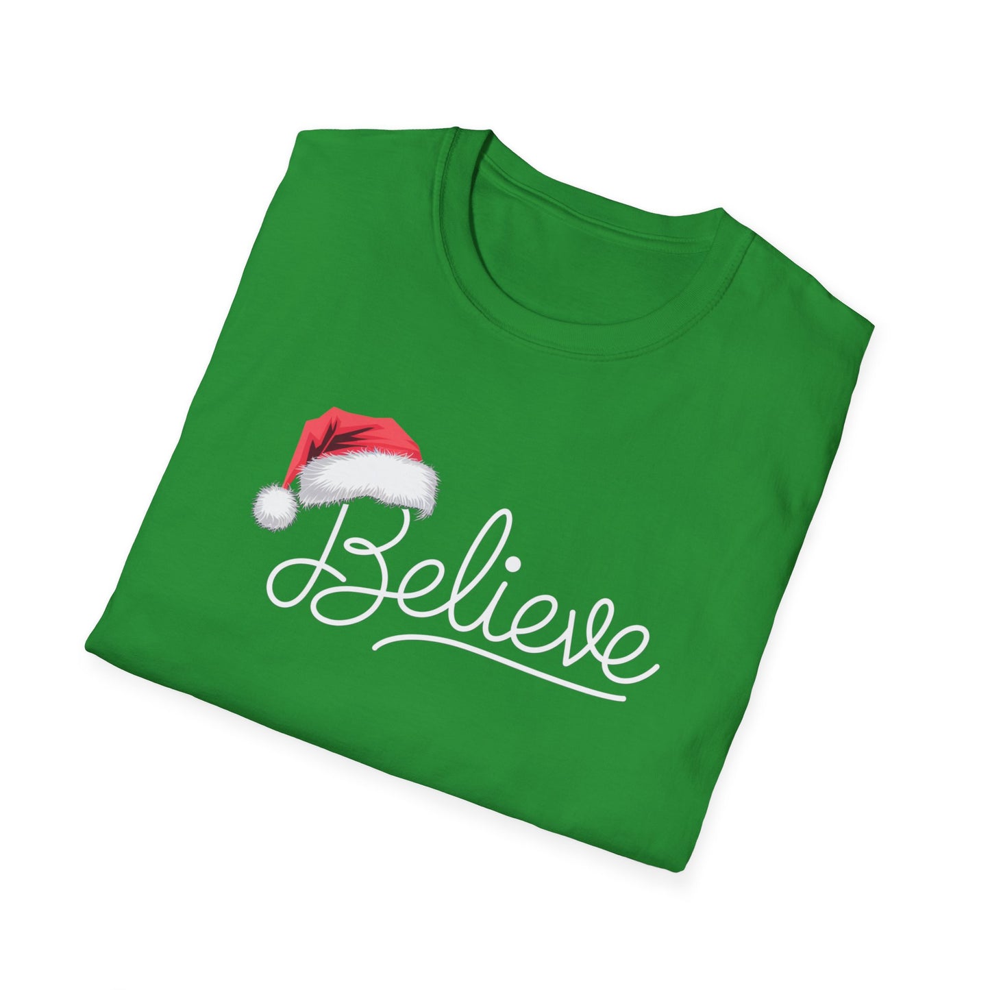 Believe Holiday T-Shirt, Unisex Christmas Tee, Santa Hat Apparel, Festive Graphic Tee, Gift for Him/Her, Holiday Celebrations