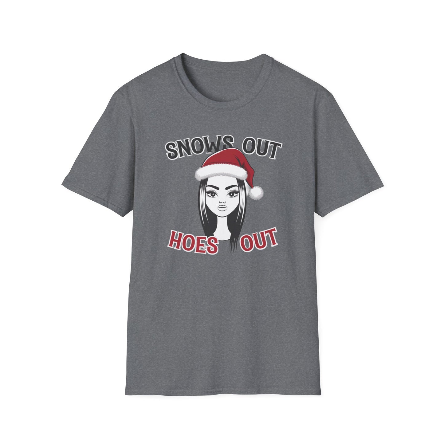 Unisex Holiday T-Shirt - "Snows Out, Hoes Out" - Funny Christmas Top, Winter Party Apparel, Gift for Friends, Casual Wear