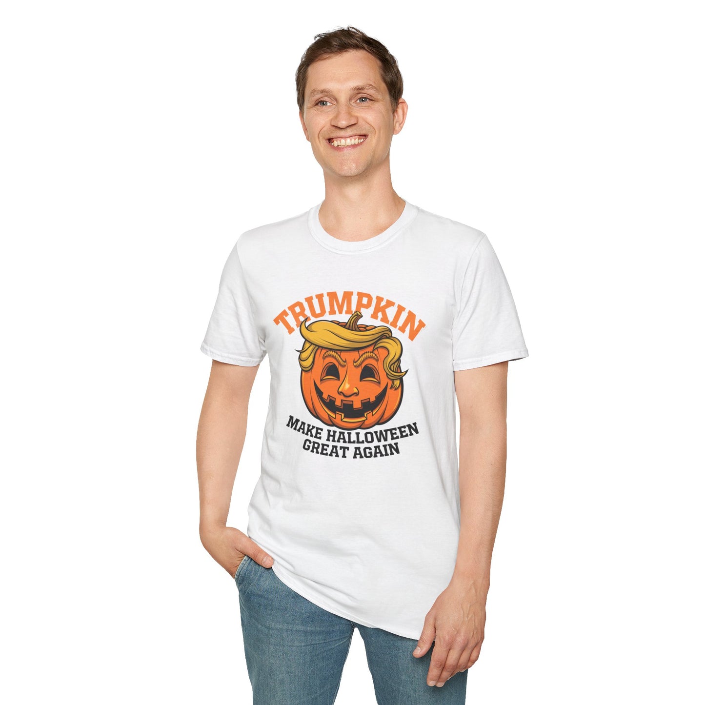 Halloween Trumpkin T-Shirt - Unisex Softstyle Tee for Fall Festivities, Party Attire, Gag Gift, Trick or Treat, Spooky Season