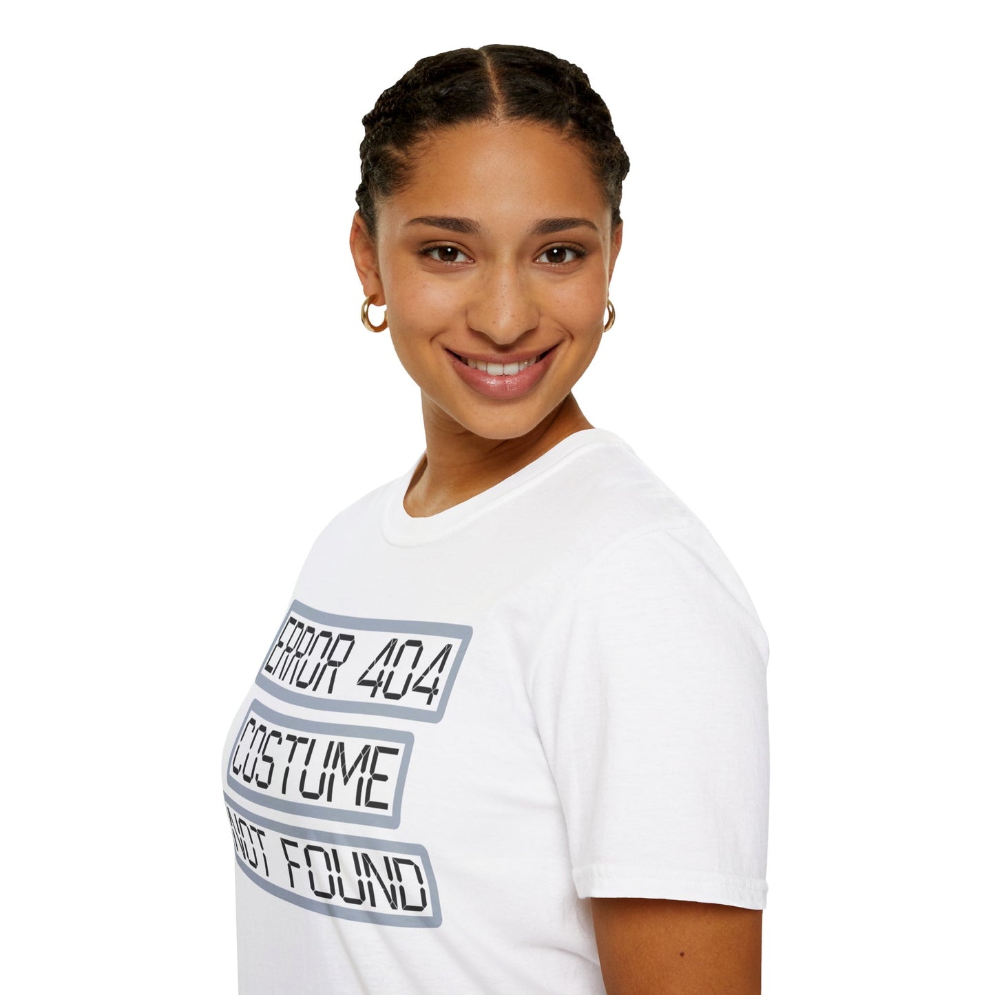 Error 404 Costume Not Found Unisex Softstyle T-Shirt, Funny Casual Tee, Geeky Gift, Halloween Humor, Costume Party Apparel