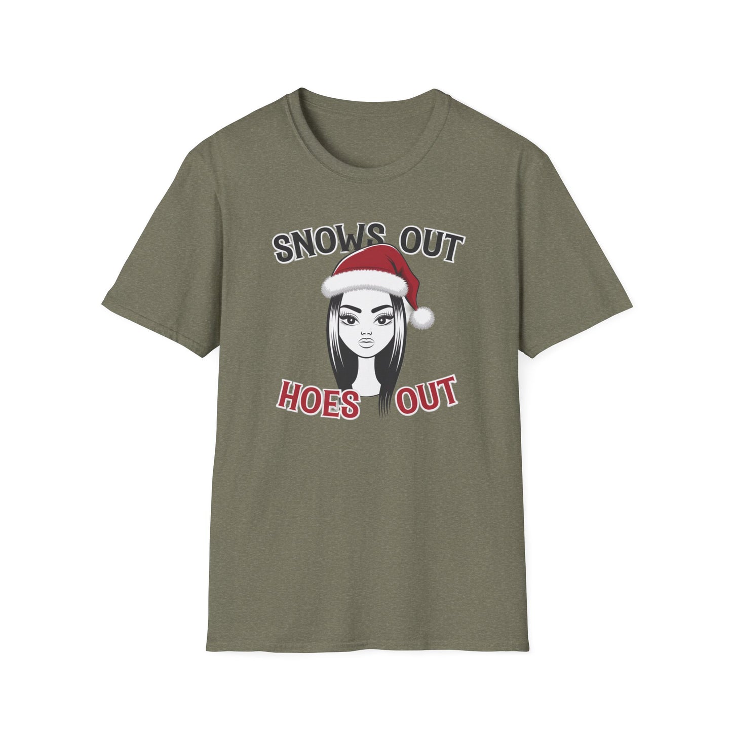 Unisex Holiday T-Shirt - "Snows Out, Hoes Out" - Funny Christmas Top, Winter Party Apparel, Gift for Friends, Casual Wear