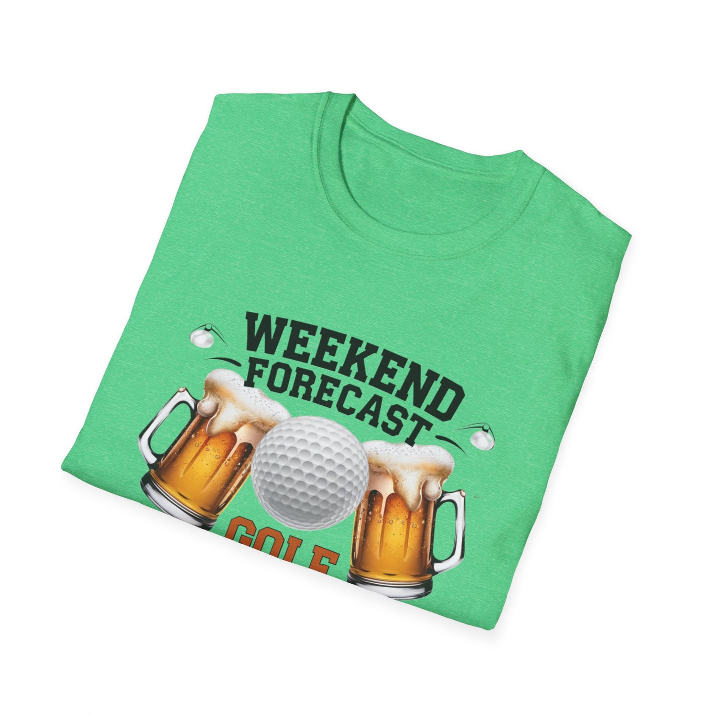 Weekend Forecast Golf Drinking T-Shirt | Unisex Softstyle Tee for Golf Lovers