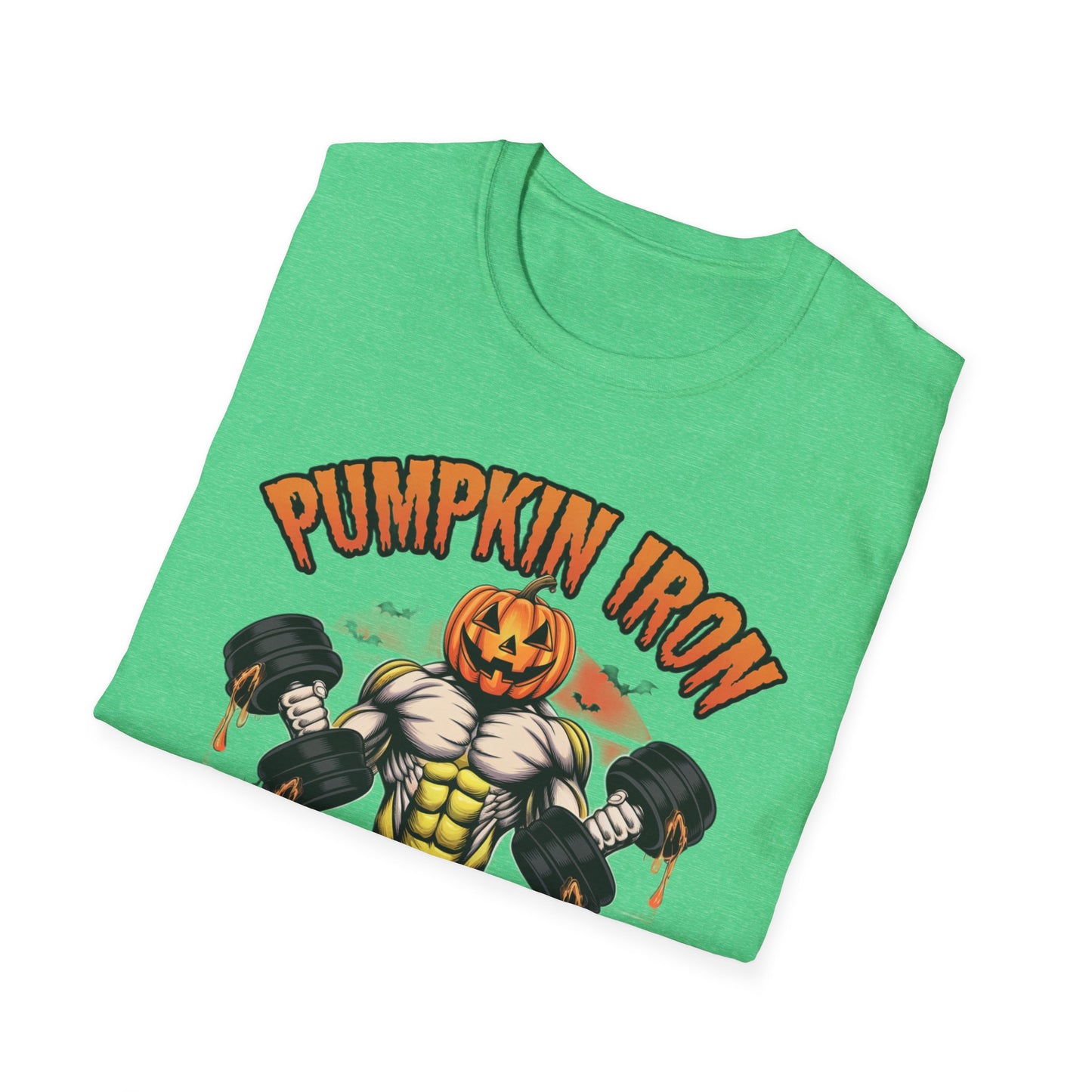 Halloween Pumpkin Iron Gym T-Shirt, Funny Fall Workout Top, Unisex Fitness Apparel, Spooky Season Gift, October Gym Shirt