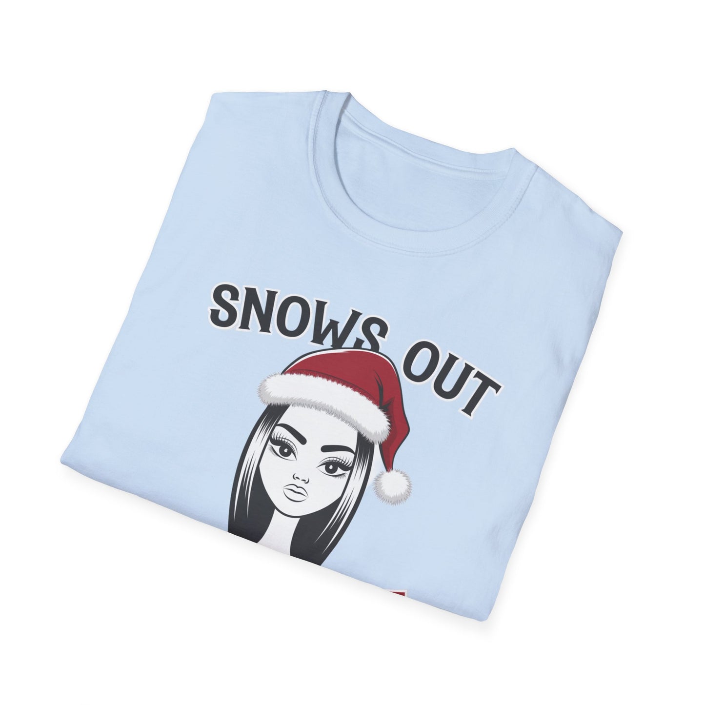 Unisex Holiday T-Shirt - "Snows Out, Hoes Out" - Funny Christmas Top, Winter Party Apparel, Gift for Friends, Casual Wear