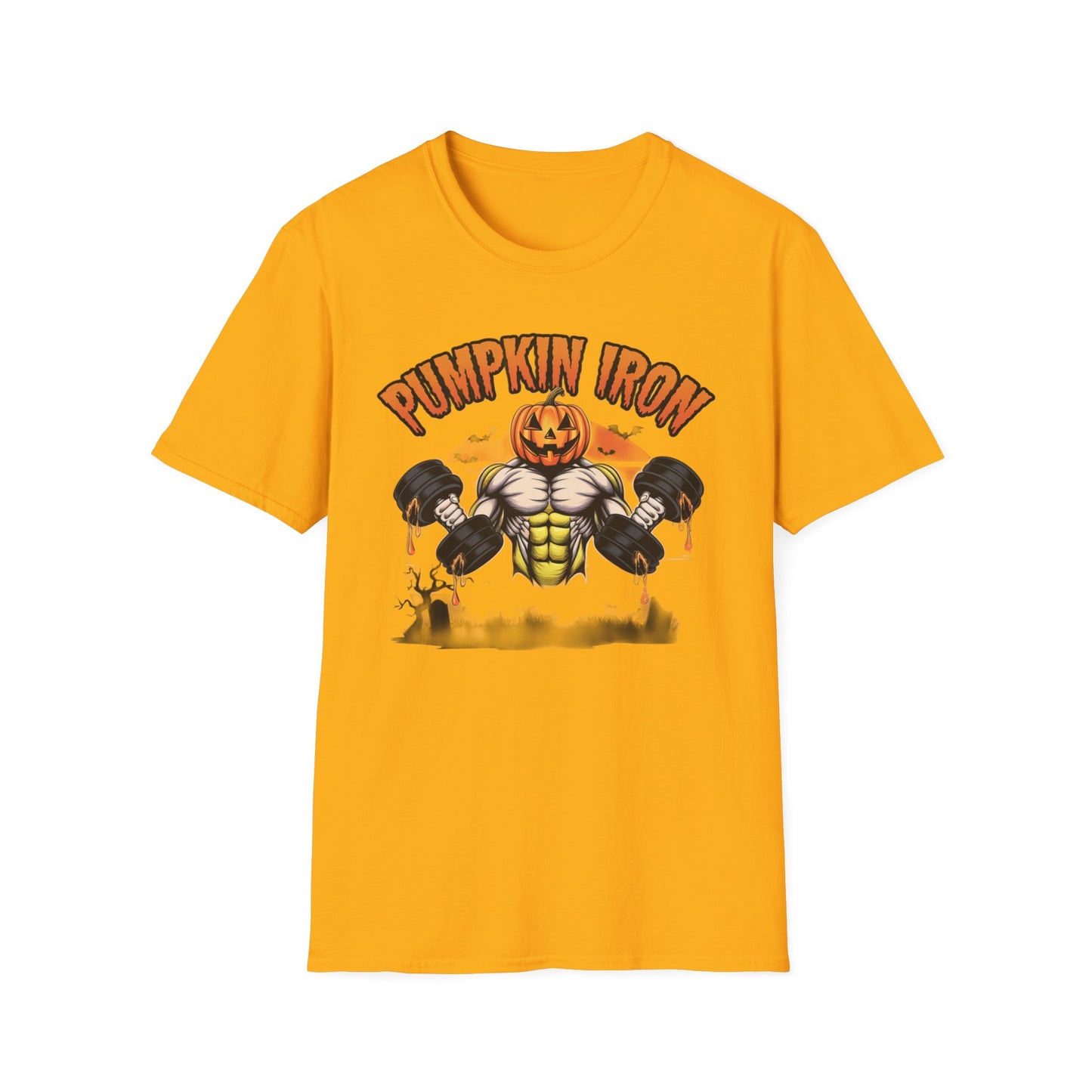 Halloween Pumpkin Iron Gym T-Shirt, Funny Fall Workout Top, Unisex Fitness Apparel, Spooky Season Gift, October Gym Shirt