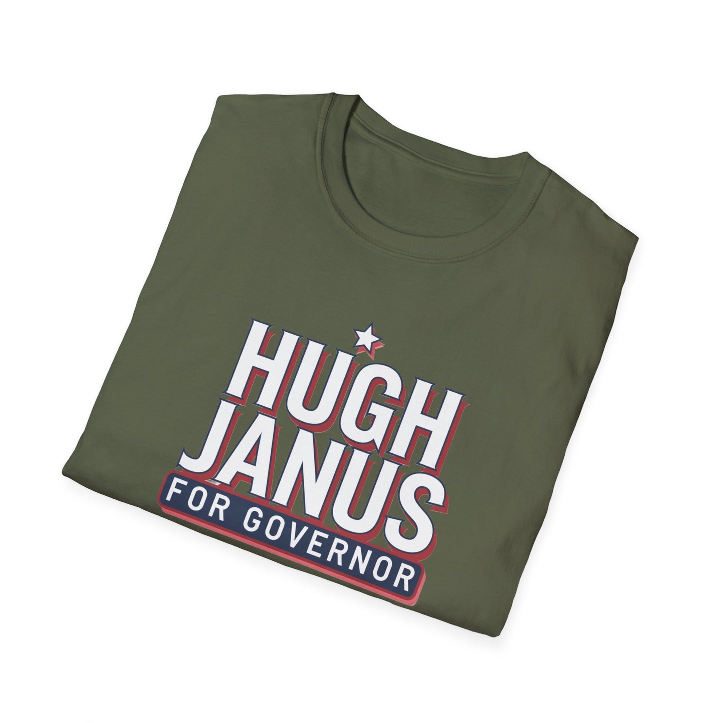 Funny Political T-Shirt - Hugh Janus for Governor, Unisex Softstyle Tee, Election Campaign Shirt, Gift for Voters, Political Humor Top