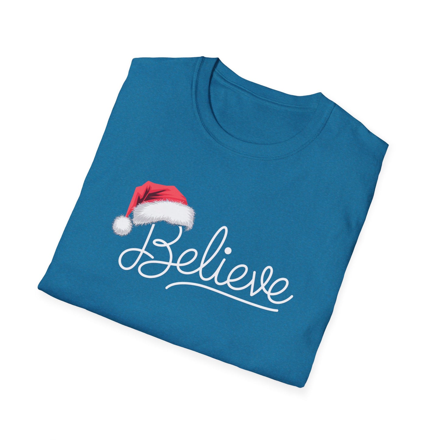 Believe Holiday T-Shirt, Unisex Christmas Tee, Santa Hat Apparel, Festive Graphic Tee, Gift for Him/Her, Holiday Celebrations