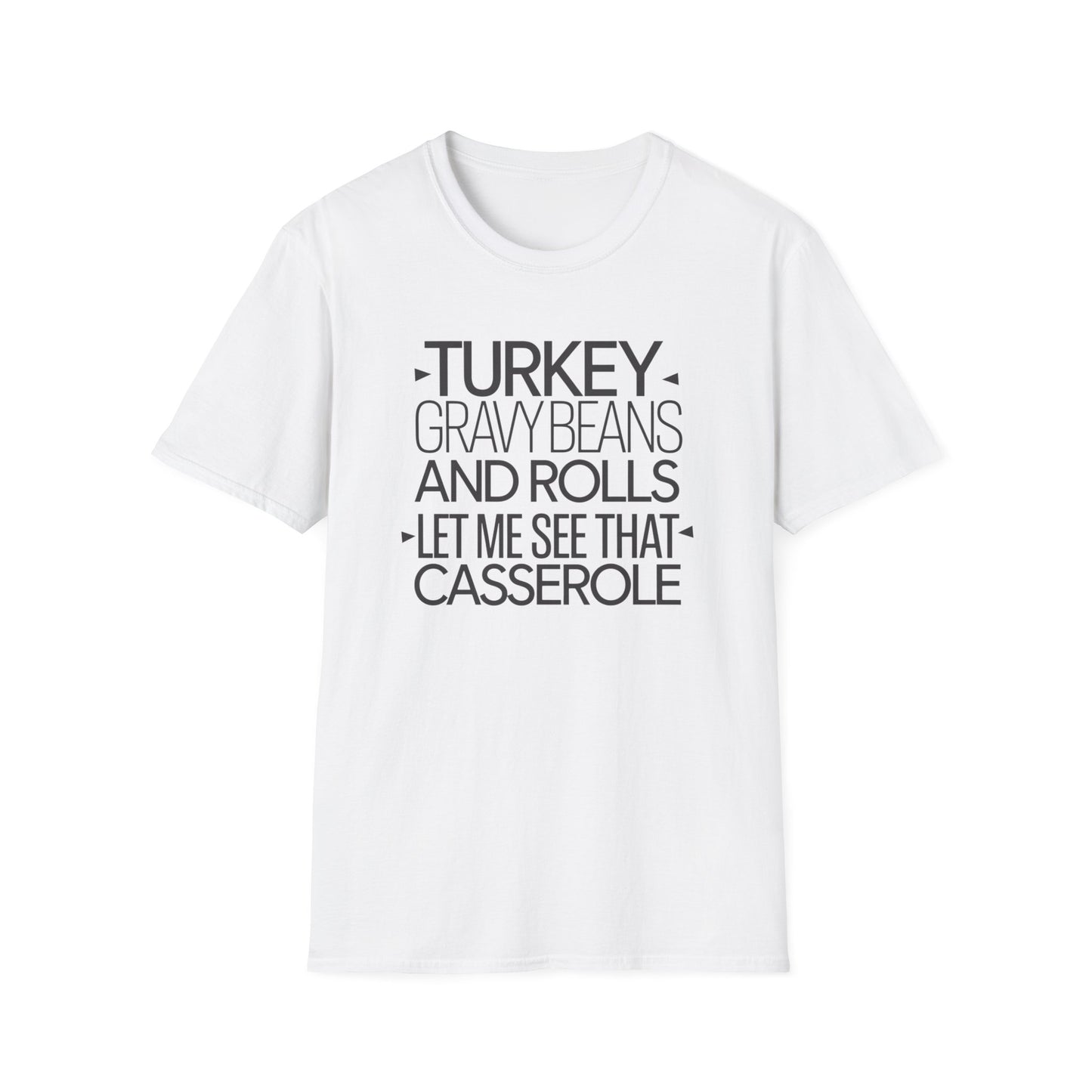 Thanksgiving Humor T-Shirt - "Turkey, Gravy, Beans, and Rolls"