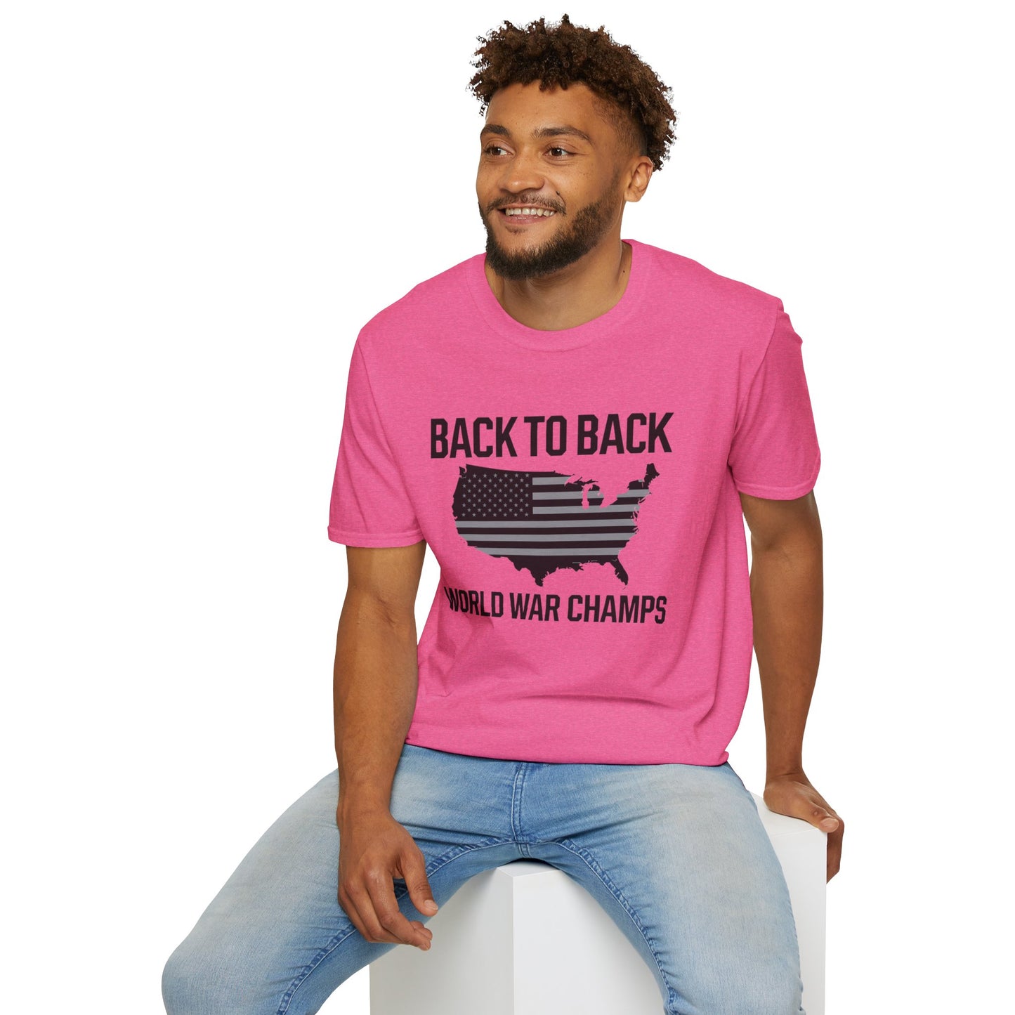 Patriotic Unisex Softstyle T-Shirt – ‘Back to Back World War Champs’