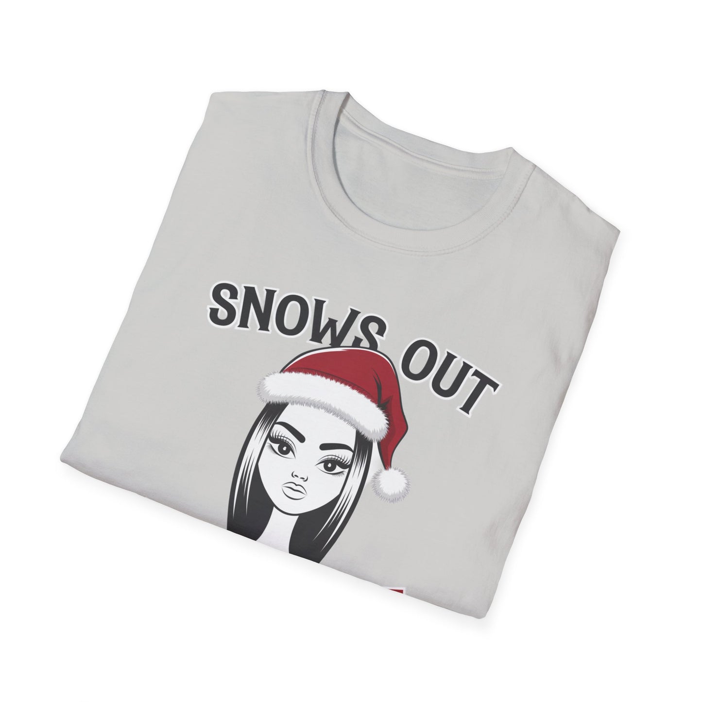 Unisex Holiday T-Shirt - "Snows Out, Hoes Out" - Funny Christmas Top, Winter Party Apparel, Gift for Friends, Casual Wear