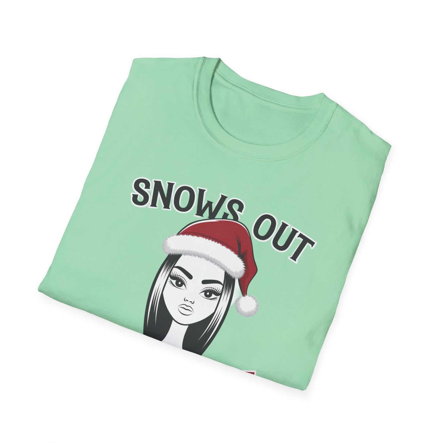 Unisex Holiday T-Shirt - "Snows Out, Hoes Out" - Funny Christmas Top, Winter Party Apparel, Gift for Friends, Casual Wear