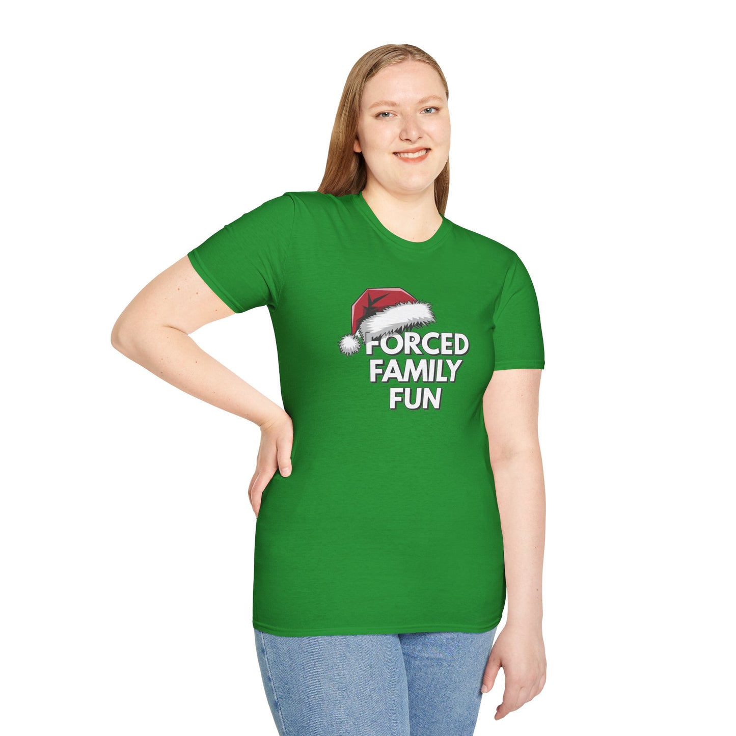 Forced Family Fun T-Shirt | Unisex Holiday Tee, Christmas Gift, Family Reunion Wear, Funny Christmas Shirt, Softstyle Tee