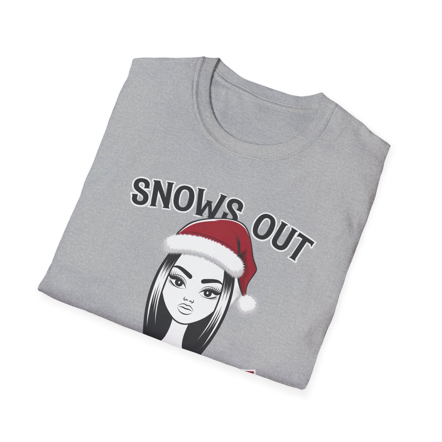 Unisex Holiday T-Shirt - "Snows Out, Hoes Out" - Funny Christmas Top, Winter Party Apparel, Gift for Friends, Casual Wear