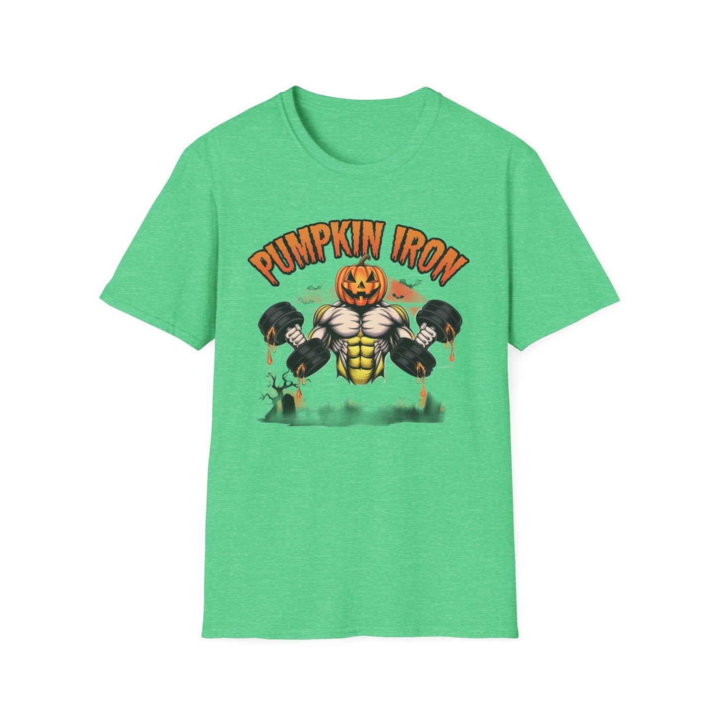 Halloween Pumpkin Iron Gym T-Shirt, Funny Fall Workout Top, Unisex Fitness Apparel, Spooky Season Gift, October Gym Shirt