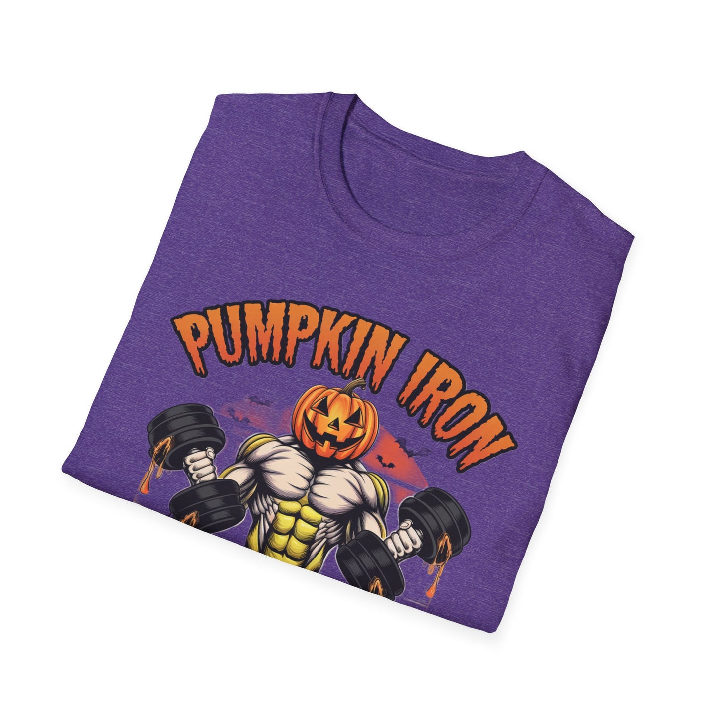 Halloween Pumpkin Iron Gym T-Shirt, Funny Fall Workout Top, Unisex Fitness Apparel, Spooky Season Gift, October Gym Shirt
