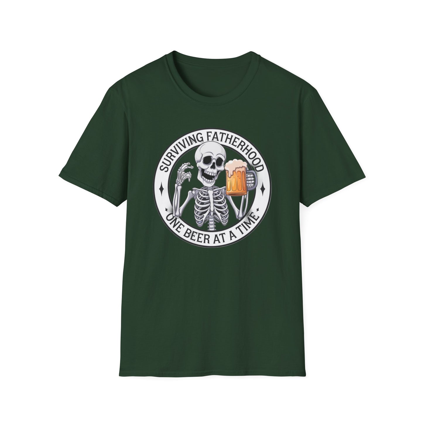 Surviving Fatherhood T-Shirt - Funny Gift for Dads, Halloween, Father's Day, Birthday, Skeleton Design