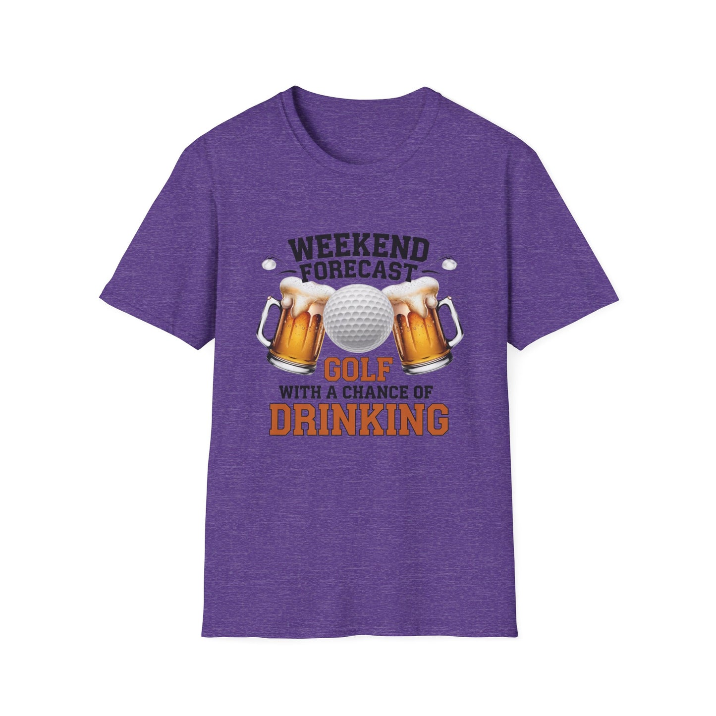 Weekend Forecast Golf Drinking T-Shirt | Unisex Softstyle Tee for Golf Lovers
