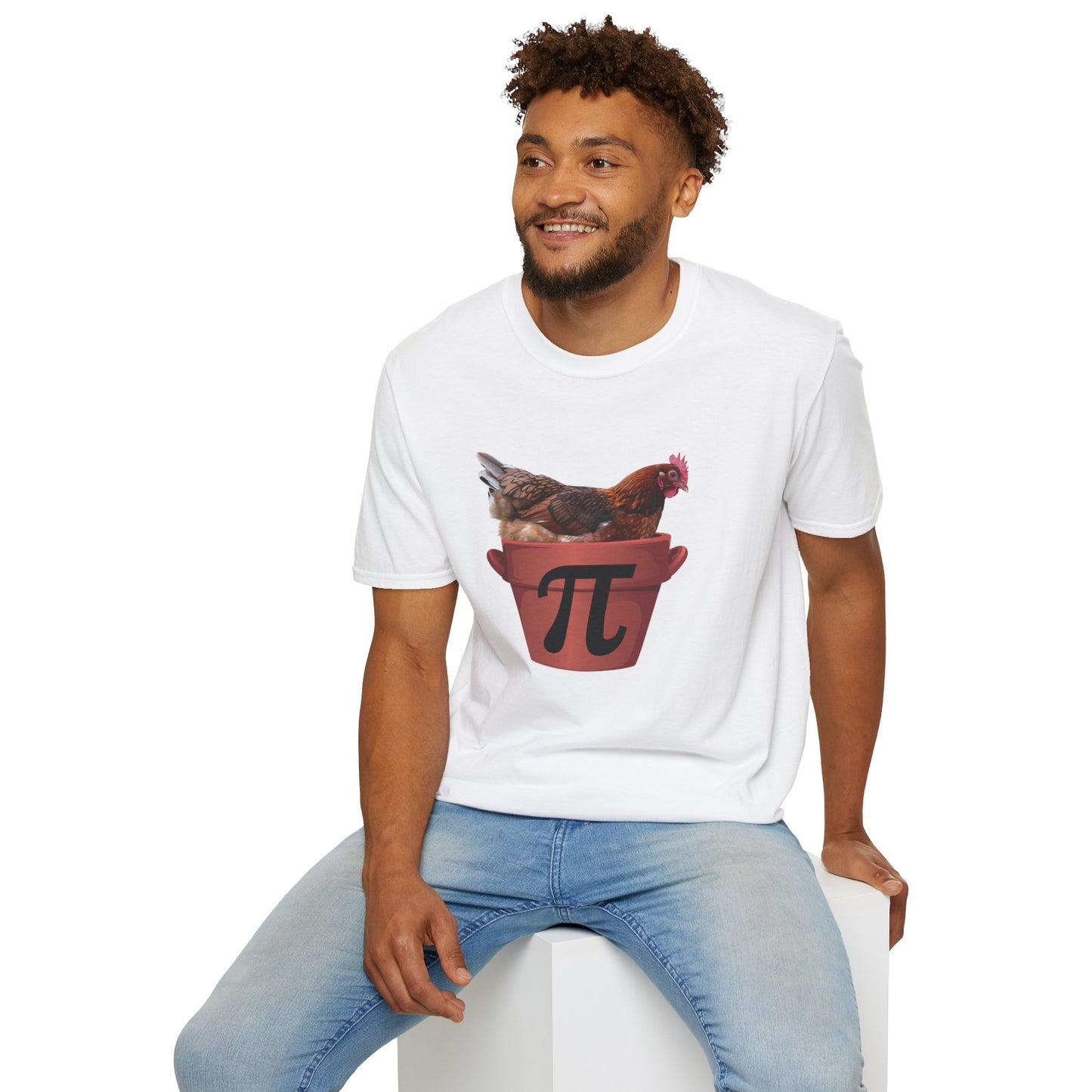Funny Chicken Pi Unisex Softstyle T-Shirt - Quirky Math Humor Tee