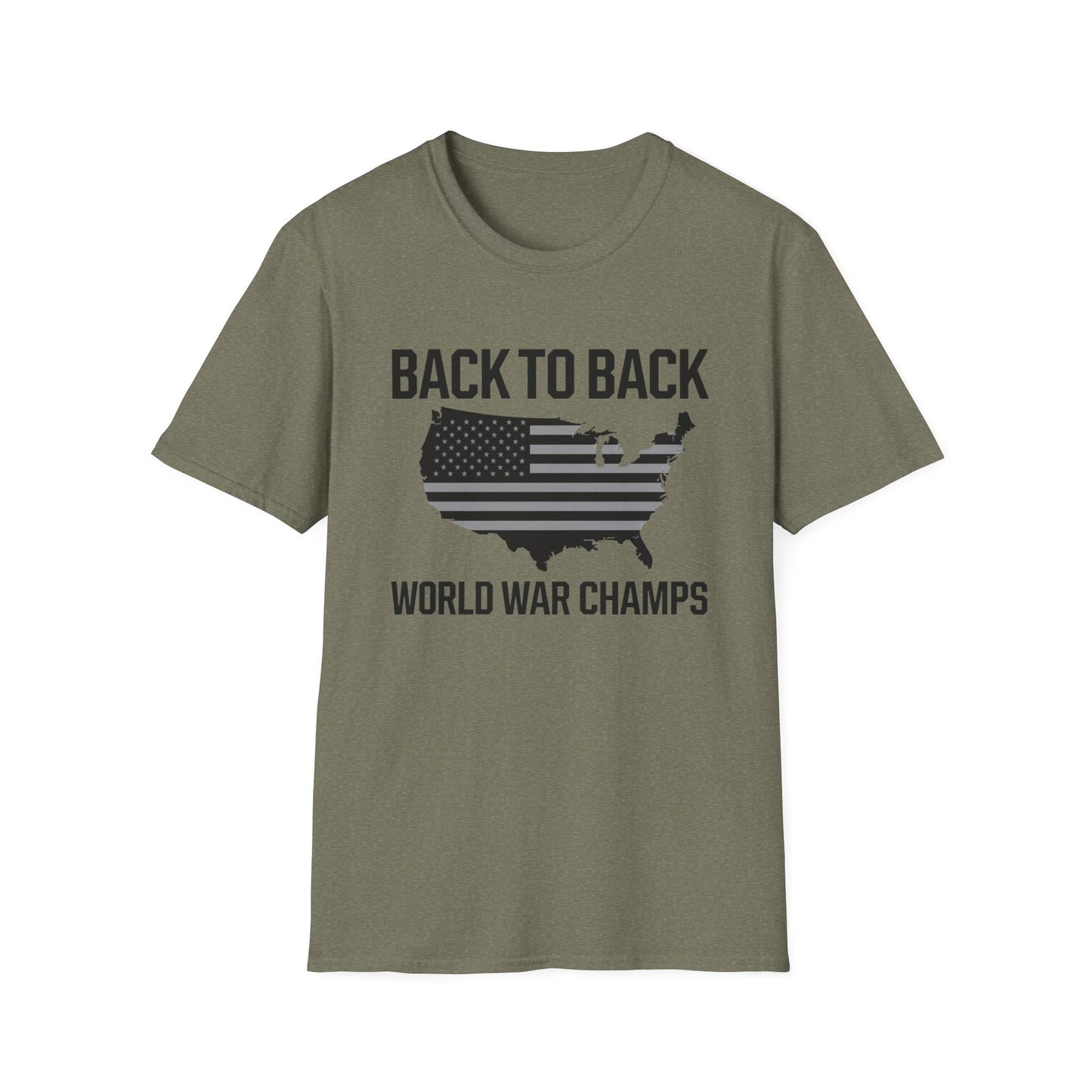 Patriotic Unisex Softstyle T-Shirt – ‘Back to Back World War Champs’