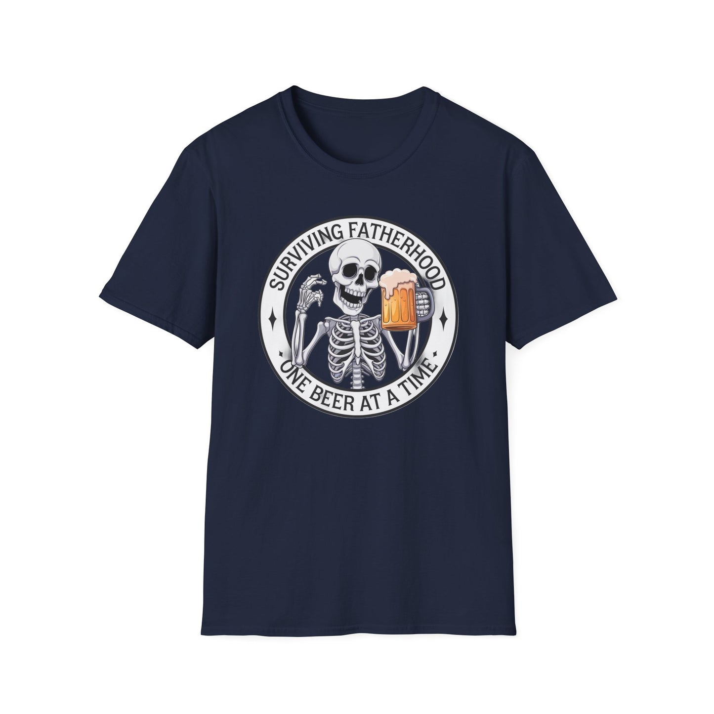 Surviving Fatherhood T-Shirt - Funny Gift for Dads, Halloween, Father's Day, Birthday, Skeleton Design