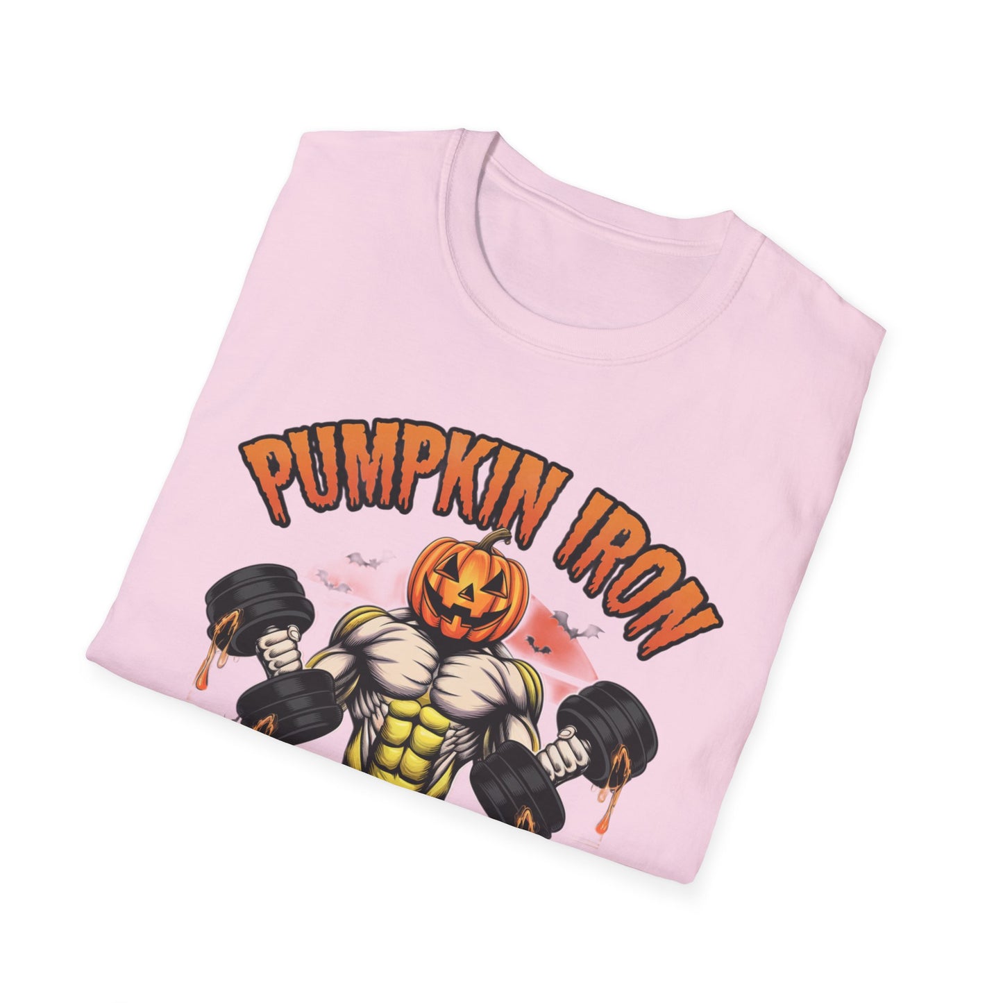 Halloween Pumpkin Iron Gym T-Shirt, Funny Fall Workout Top, Unisex Fitness Apparel, Spooky Season Gift, October Gym Shirt