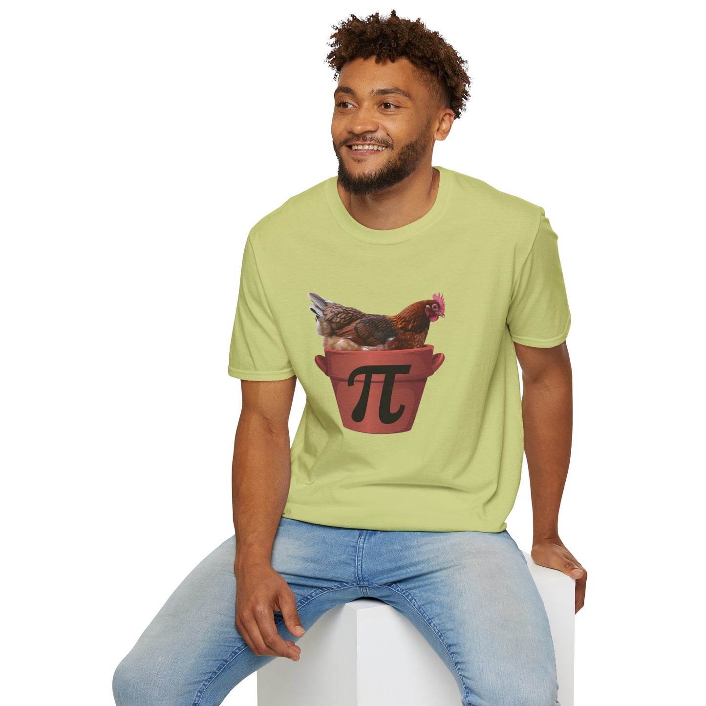 Funny Chicken Pi Unisex Softstyle T-Shirt - Quirky Math Humor Tee