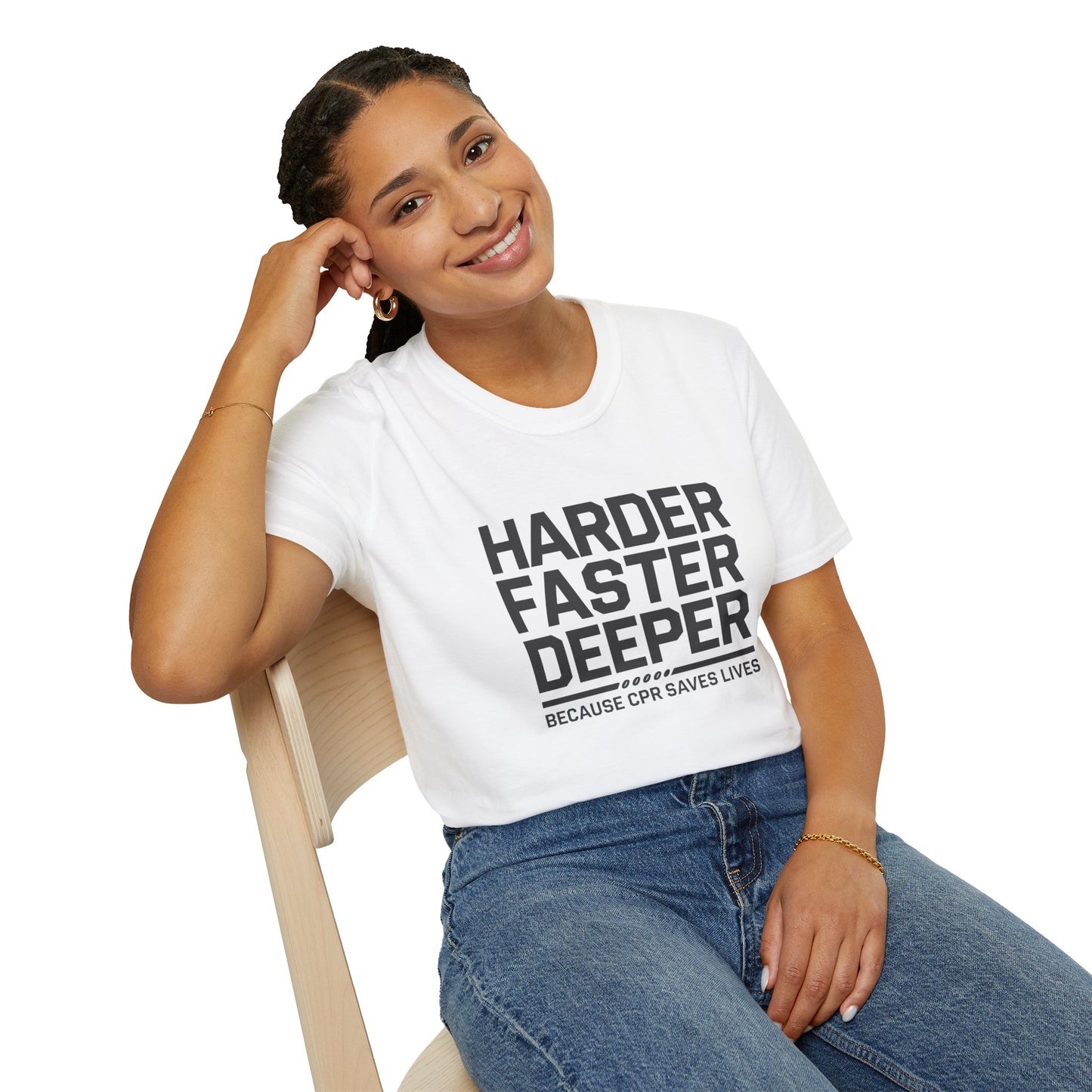 CPR Awareness Unisex Softstyle T-Shirt - Harder Faster Deeper