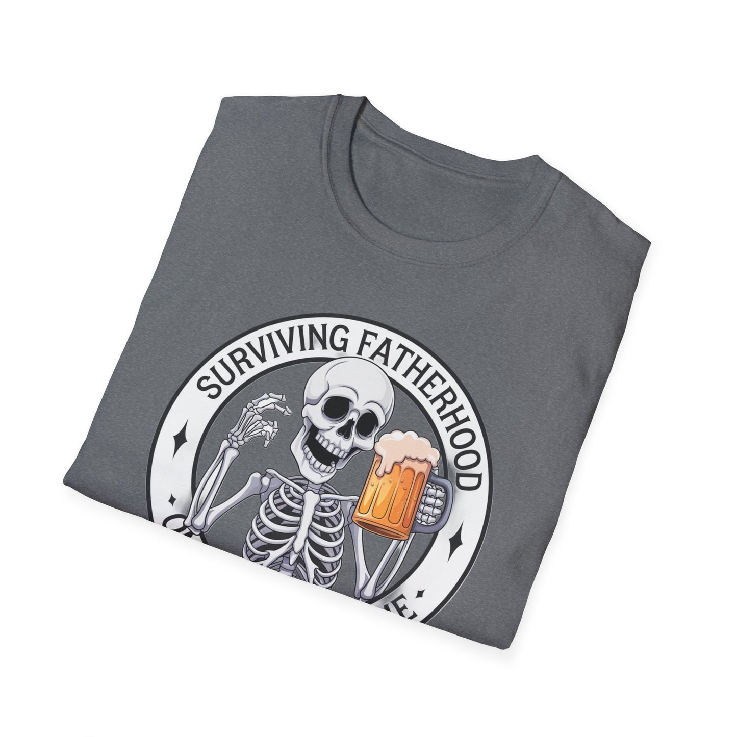 Surviving Fatherhood T-Shirt - Funny Gift for Dads, Halloween, Father's Day, Birthday, Skeleton Design