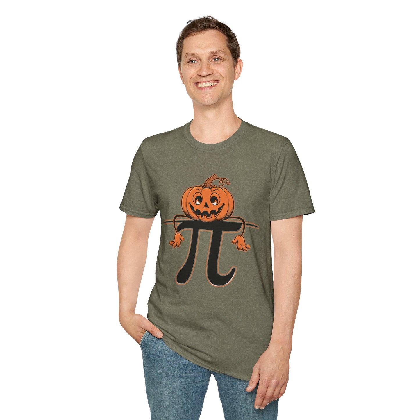 Funny Pumpkin Pi Unisex Softstyle T-Shirt - Halloween Tee, Math Lover Shirt, Fall Apparel, Seasonal Gift, Casual Outfit