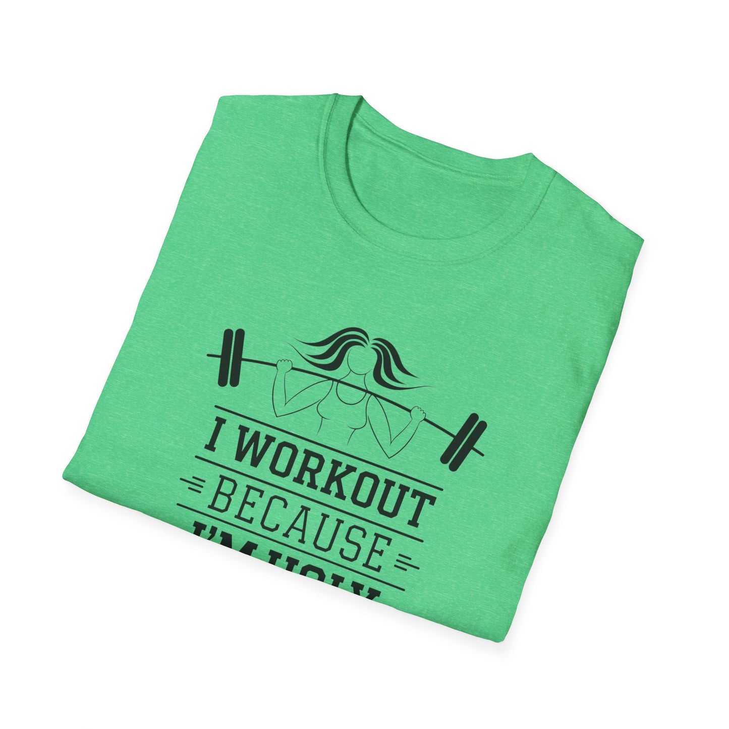 Funny Workout T-Shirt - 'I Workout Because I'm Ugly' - Unisex Softstyle Tee