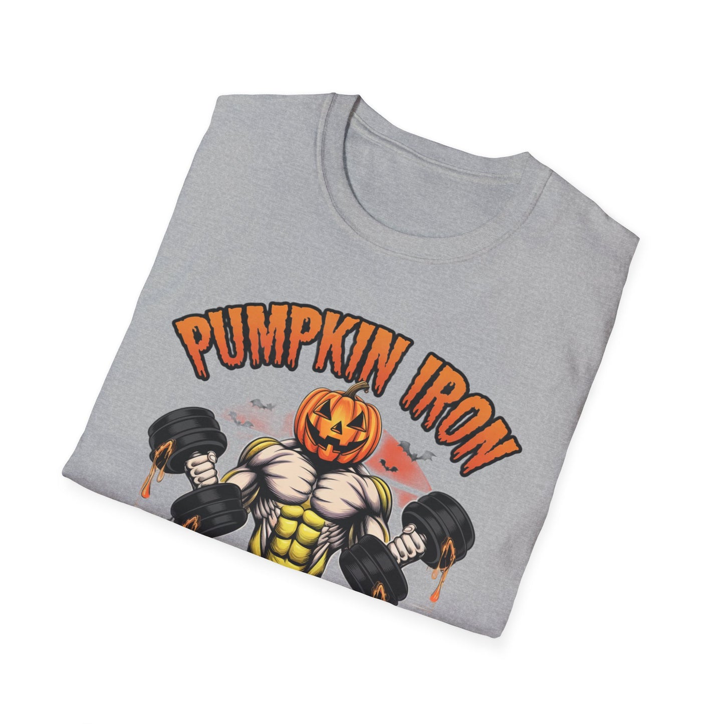 Halloween Pumpkin Iron Gym T-Shirt, Funny Fall Workout Top, Unisex Fitness Apparel, Spooky Season Gift, October Gym Shirt