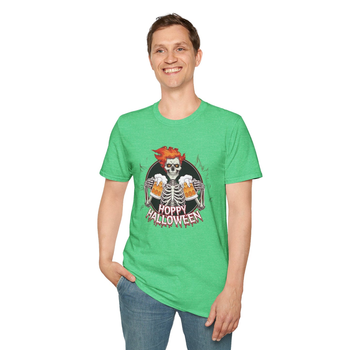 Halloween Skeleton T-Shirt, Unisex Softstyle Tee, Spooky Party Shirt, Halloween Costume Top, Gift for Halloween Lovers