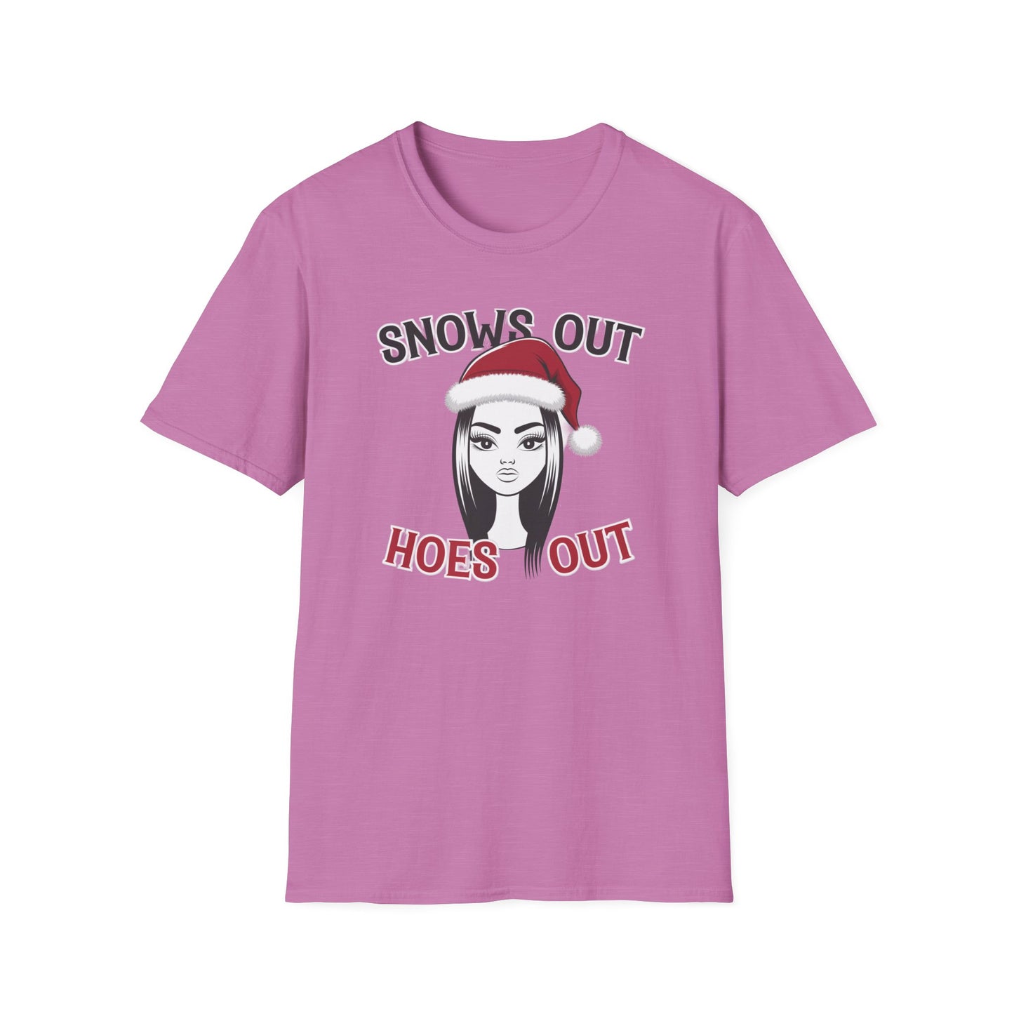 Unisex Holiday T-Shirt - "Snows Out, Hoes Out" - Funny Christmas Top, Winter Party Apparel, Gift for Friends, Casual Wear