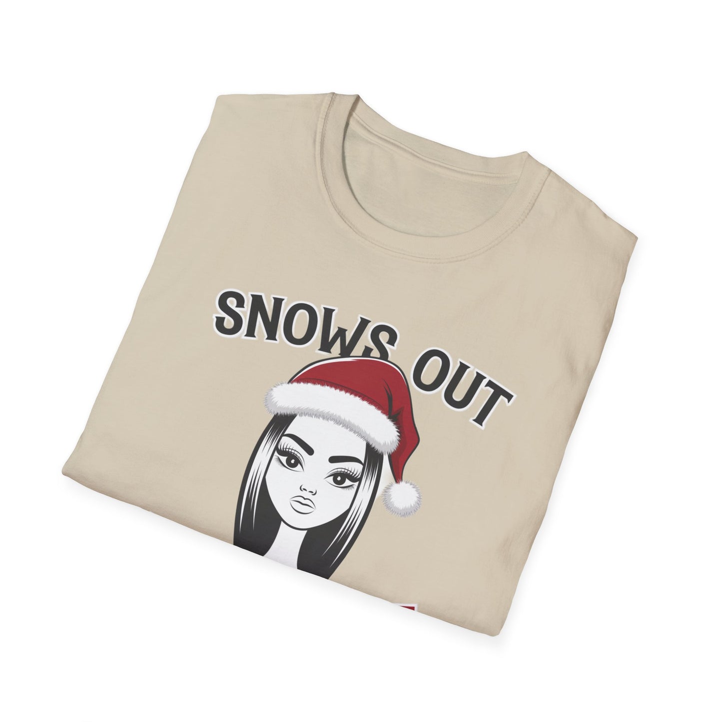 Unisex Holiday T-Shirt - "Snows Out, Hoes Out" - Funny Christmas Top, Winter Party Apparel, Gift for Friends, Casual Wear