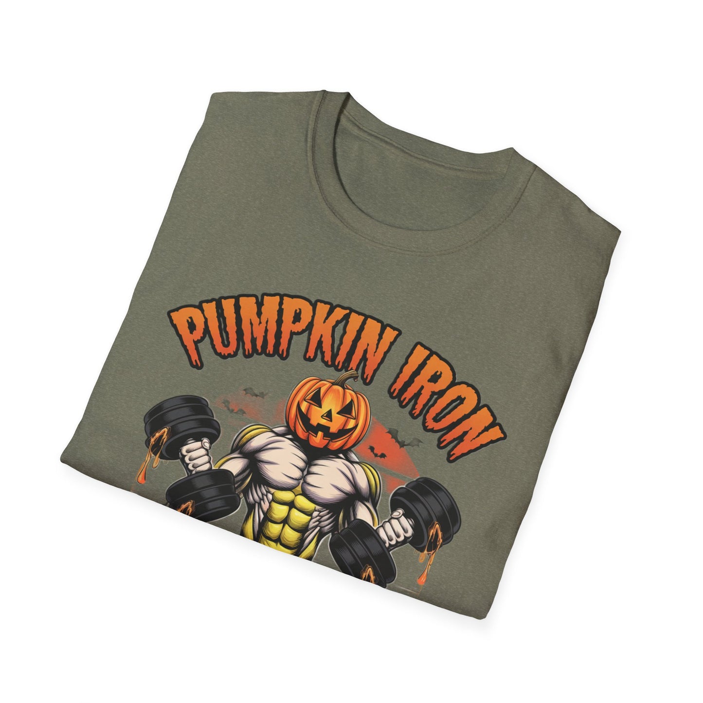 Halloween Pumpkin Iron Gym T-Shirt, Funny Fall Workout Top, Unisex Fitness Apparel, Spooky Season Gift, October Gym Shirt