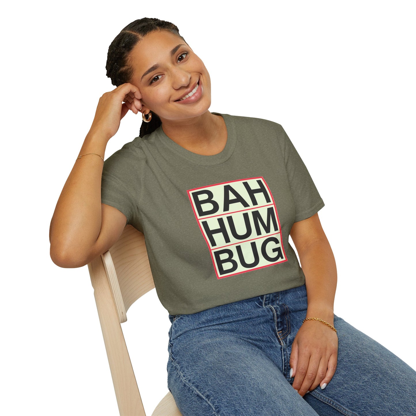 Bah Humbug Unisex Softstyle T-Shirt, Funny Christmas Shirt, Holiday Humor Tee, Gift for Grumpy Friends, Festive Casualwear