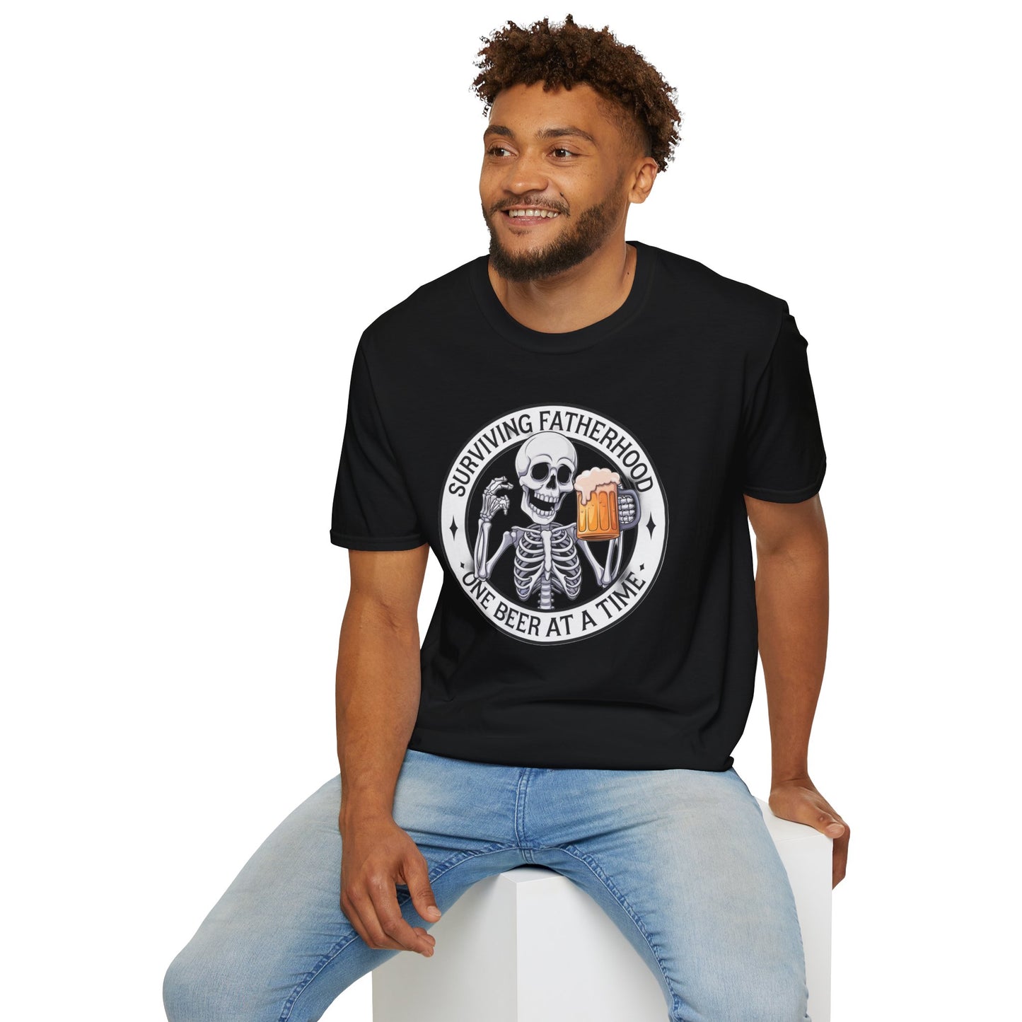 Surviving Fatherhood T-Shirt - Funny Gift for Dads, Halloween, Father's Day, Birthday, Skeleton Design