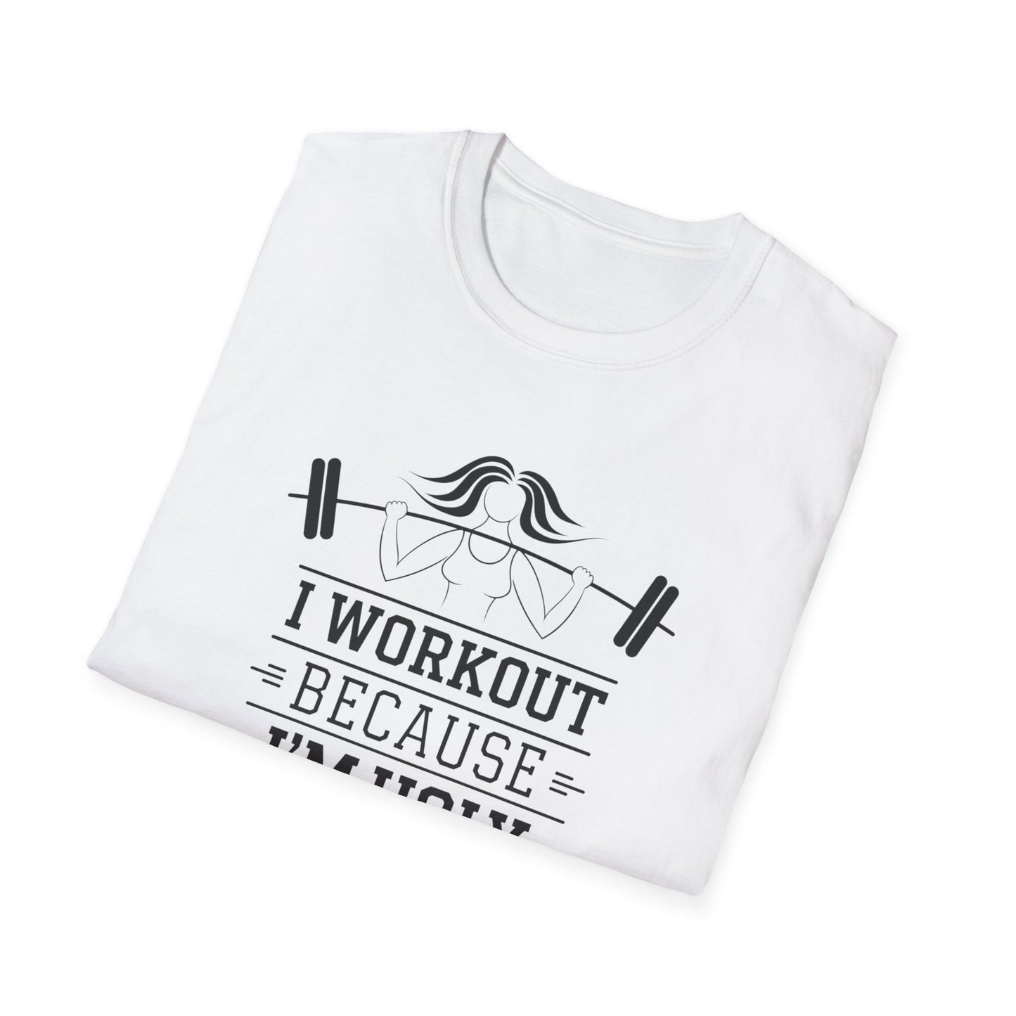 Funny Workout T-Shirt - 'I Workout Because I'm Ugly' - Unisex Softstyle Tee